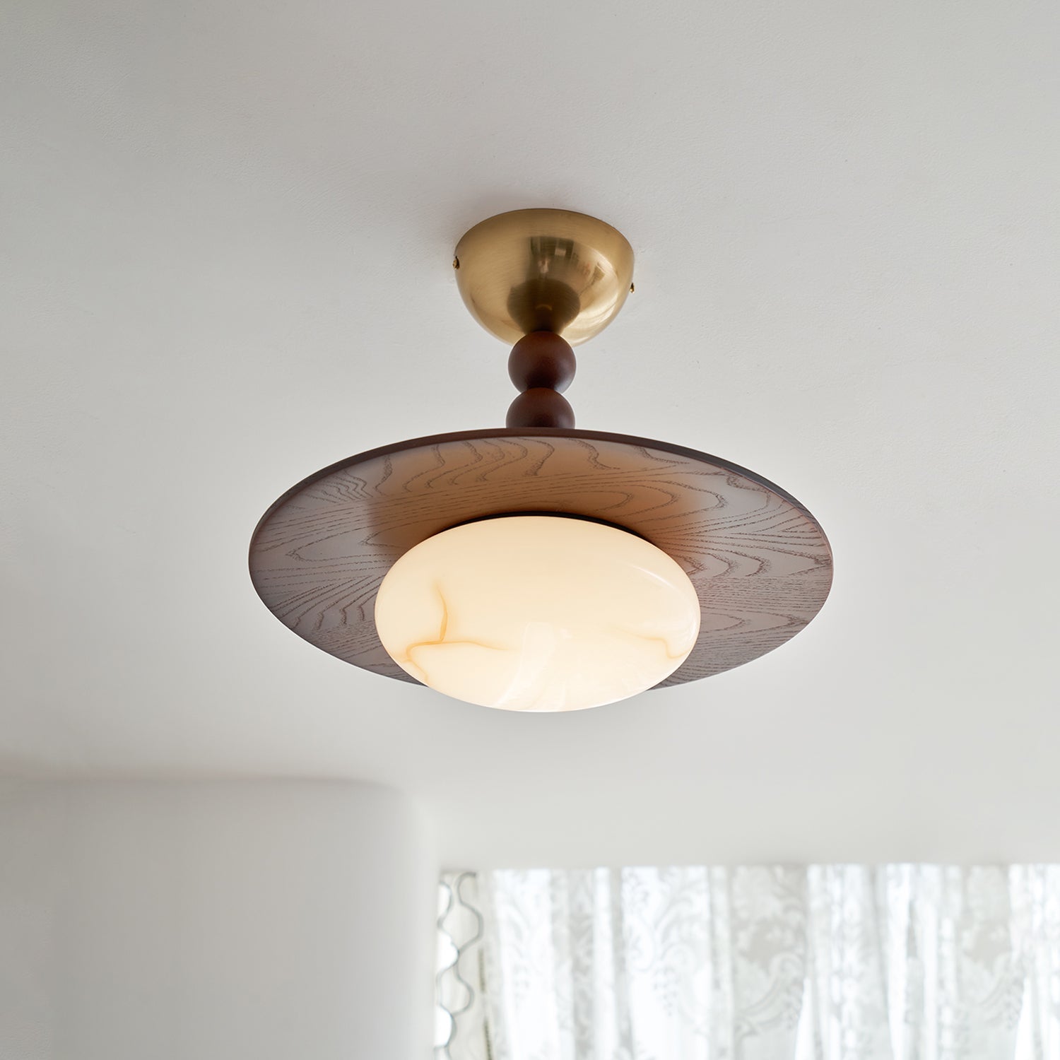 Deckenleuchte Holz Alabaster Rund, LED Deckenlampe Modern Ø36 cm 3000K