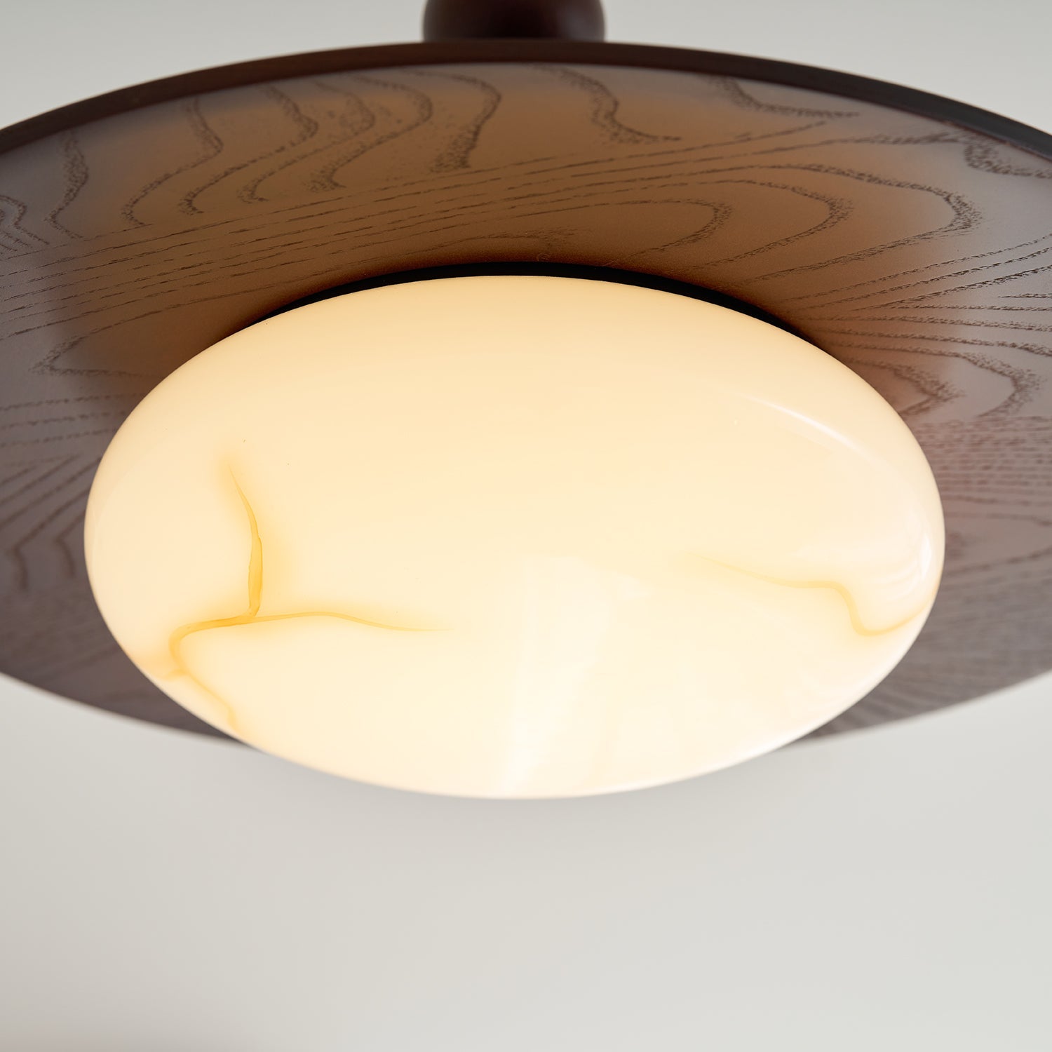 Deckenleuchte Holz Alabaster Rund, LED Deckenlampe Modern Ø36 cm 3000K