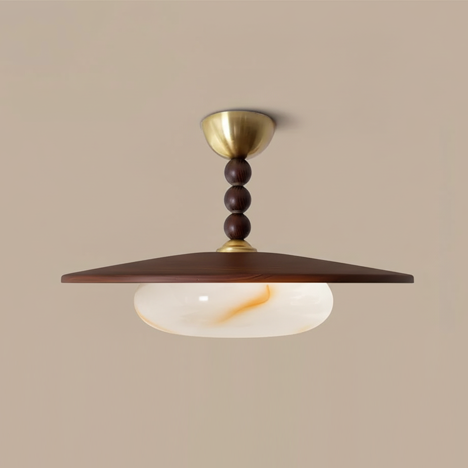 Deckenleuchte Holz Alabaster Rund, LED Deckenlampe Modern Ø36 cm 3000K