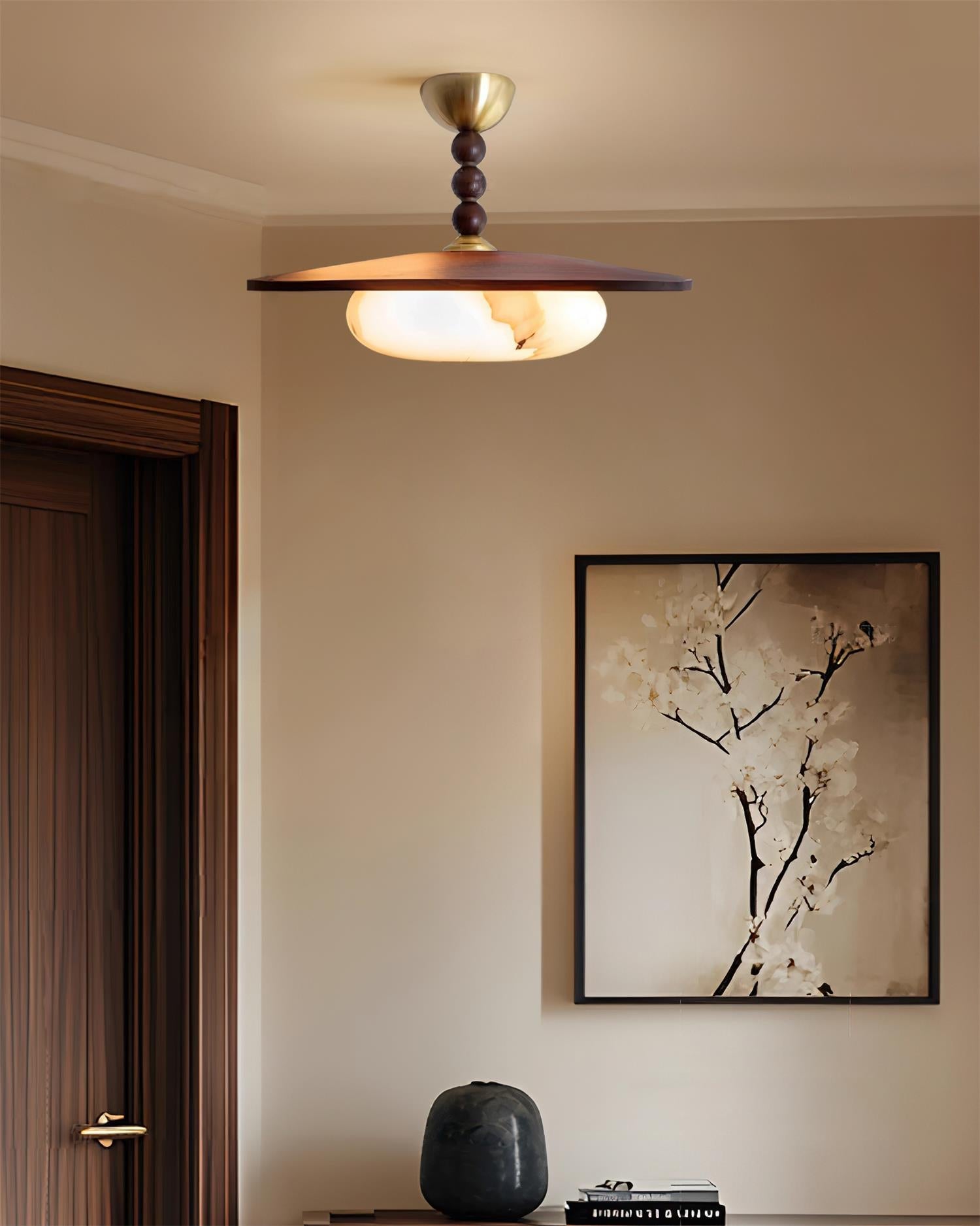 Deckenleuchte Holz Alabaster Rund, LED Deckenlampe Modern Ø36 cm 3000K