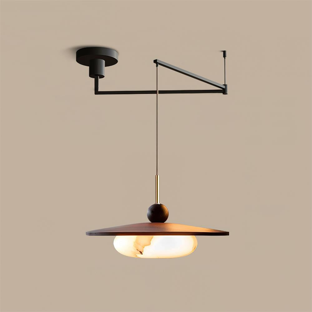Pendelleuchte Alabaster Holz Schwenkarm, Warmweiß 3000K Modernes Design