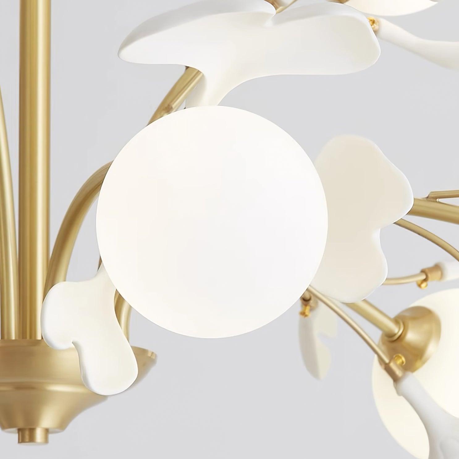 Kronleuchter Ginkgo Keramik, Design Deckenleuchte Messing 6–12 Flammig
