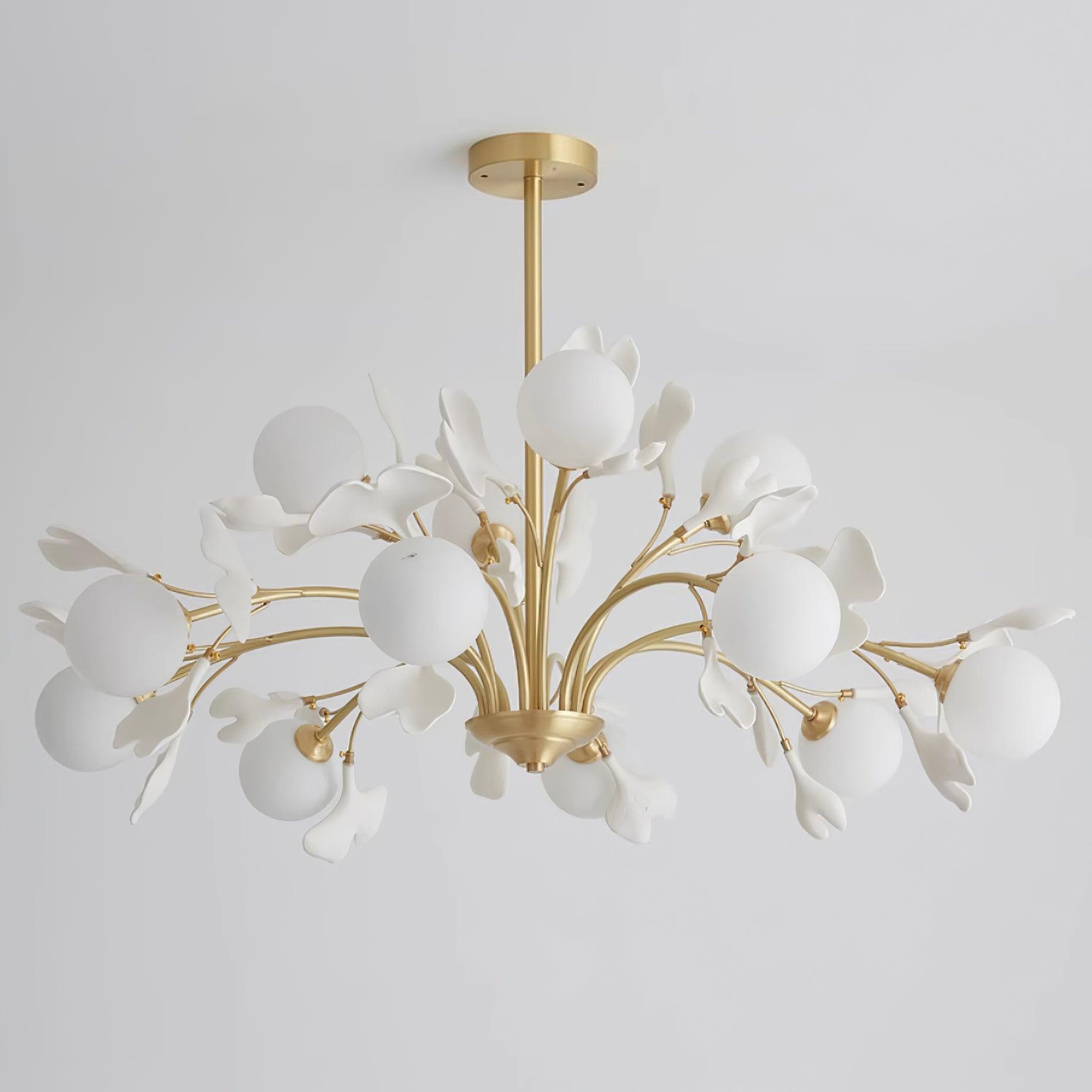 Kronleuchter Ginkgo Keramik, Design Deckenleuchte Messing 6–12 Flammig