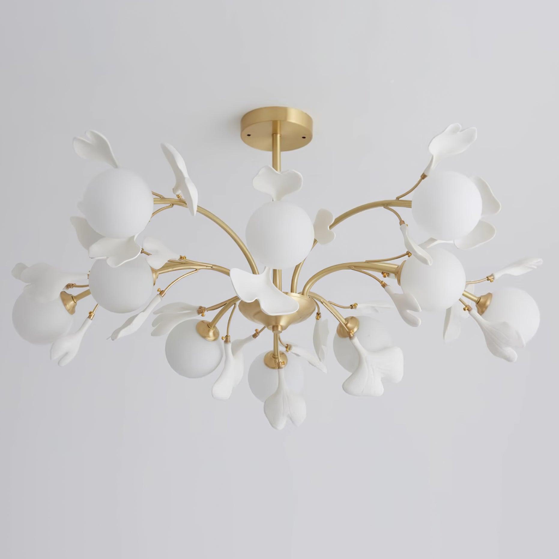 Kronleuchter Ginkgo Keramik, Design Deckenleuchte Messing 6–12 Flammig