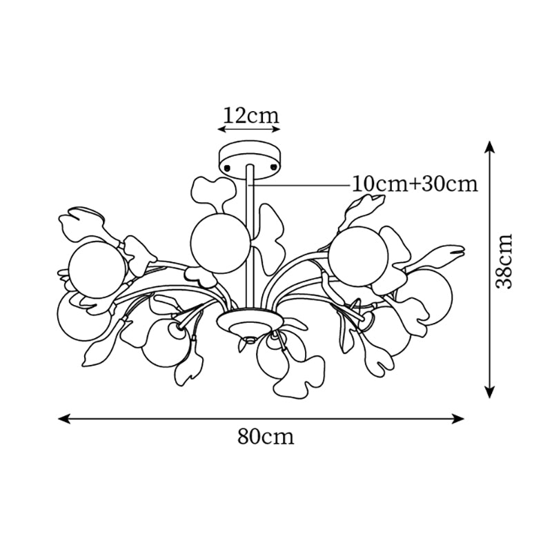 Kronleuchter Ginkgo Keramik, Design Deckenleuchte Messing 6–12 Flammig
