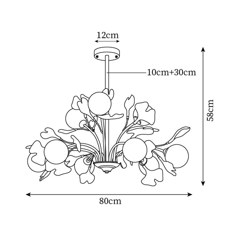 Kronleuchter Ginkgo Keramik, Design Deckenleuchte Messing 6–12 Flammig