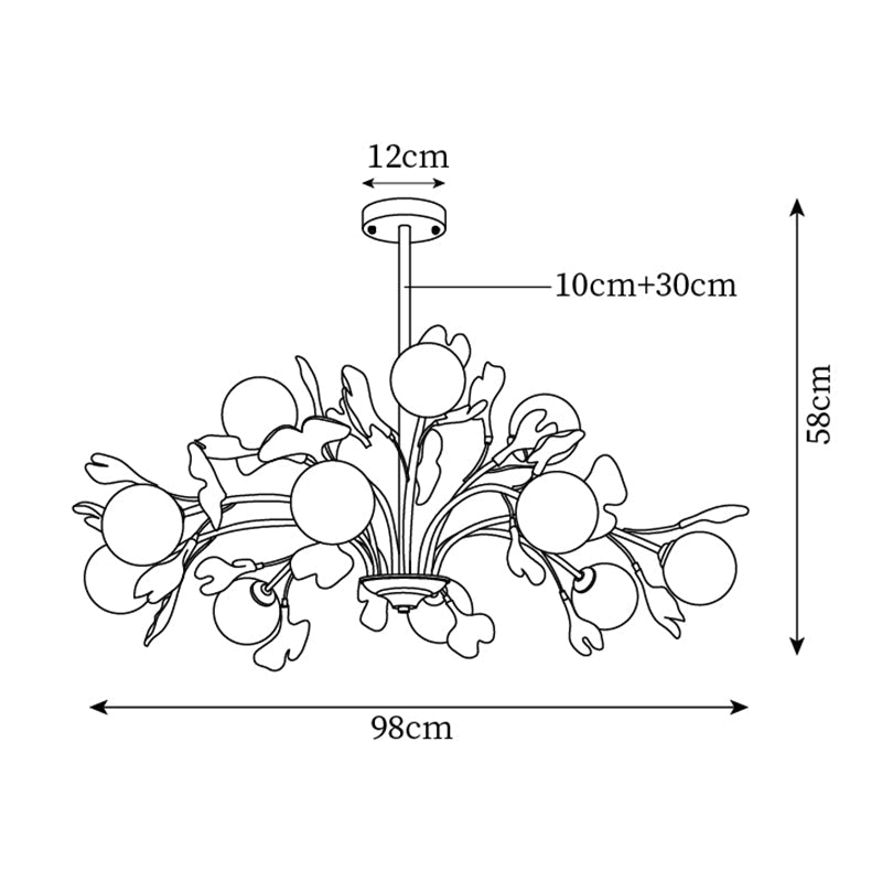 Kronleuchter Ginkgo Keramik, Design Deckenleuchte Messing 6–12 Flammig