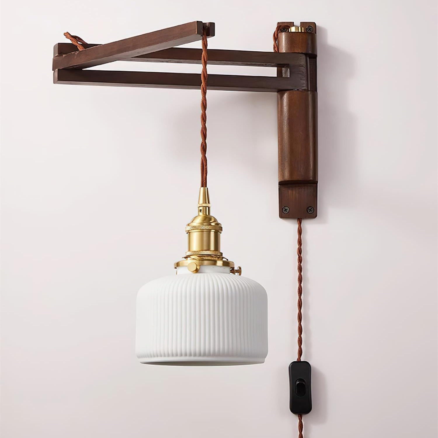 Vintage Wandlampe Plug In, Glas Messing Design Dimmbar