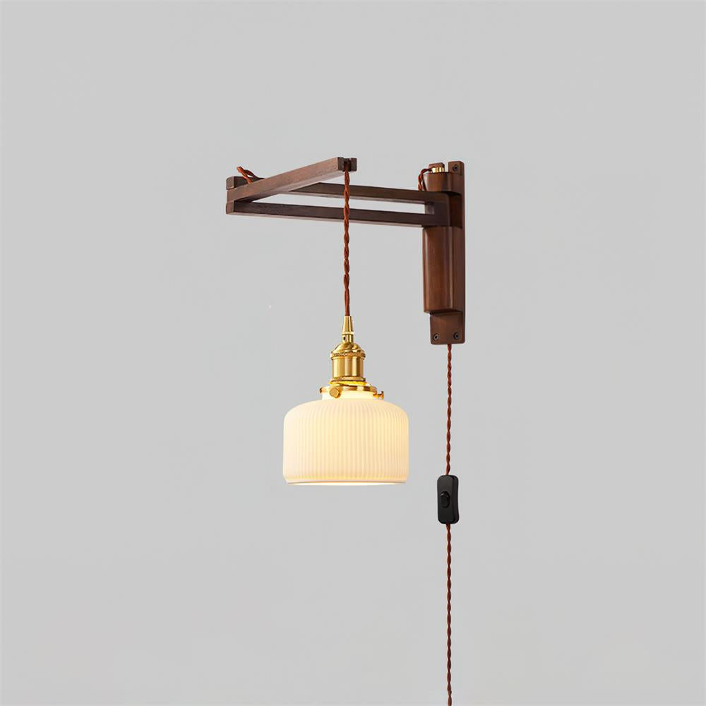 Vintage Wandlampe Plug In, Glas Messing Design Dimmbar