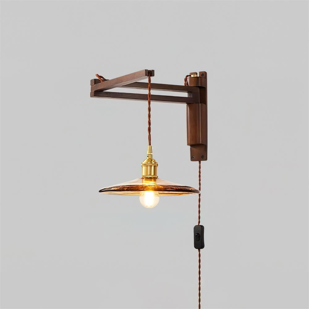 Vintage Wandlampe Plug In, Glas Messing Design Dimmbar