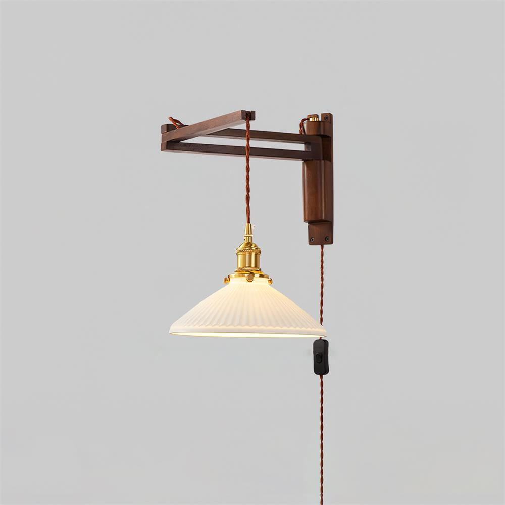Vintage Wandlampe Plug In, Glas Messing Design Dimmbar