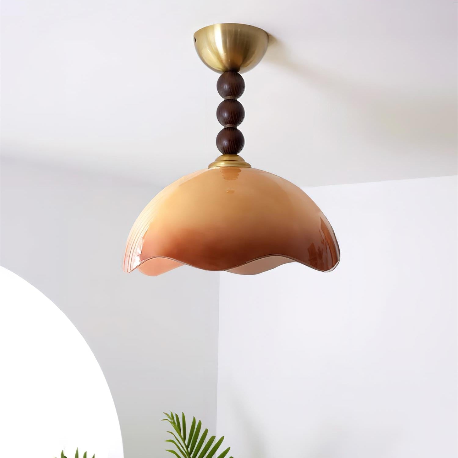 Glas Holz Deckenleuchte Rund Ø35 cm, Dimmbar