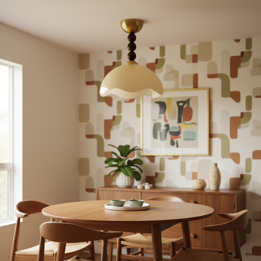 Glas Holz Deckenleuchte Rund Ø35 cm, Dimmbar