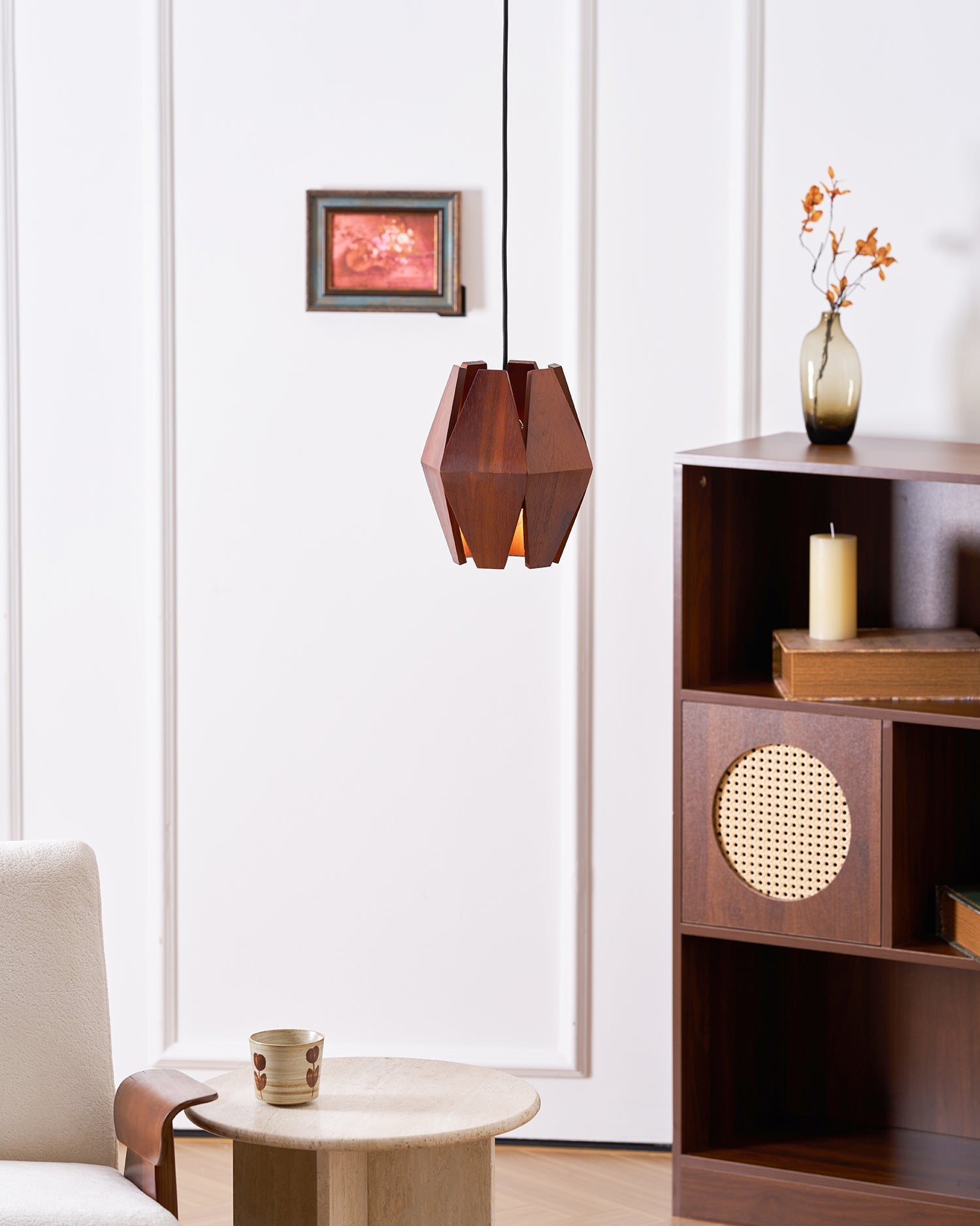 Holz Pendelleuchte Rund Ø35 cm, Dimmbar Modern
