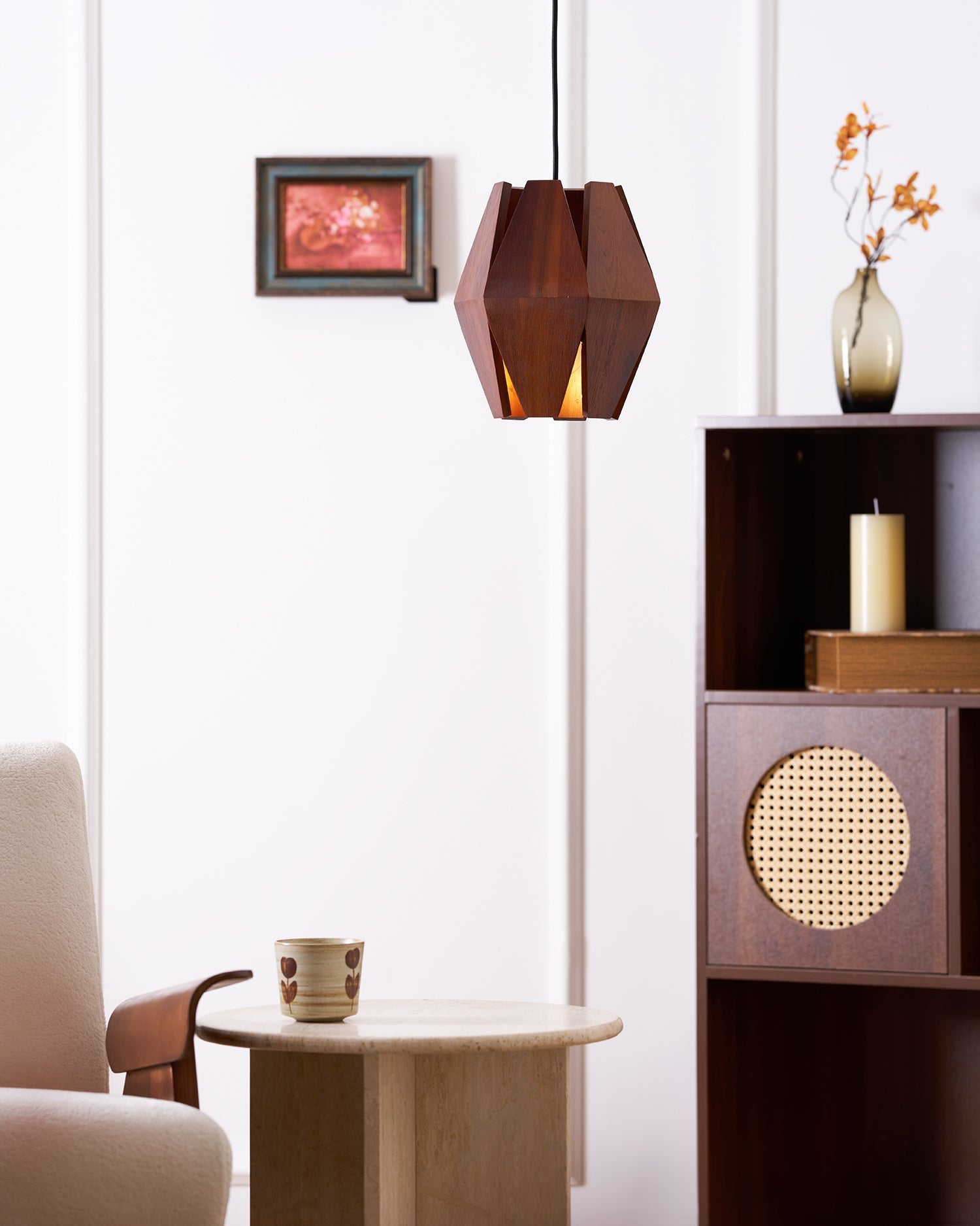 Holz Pendelleuchte Rund Ø35 cm, Dimmbar Modern