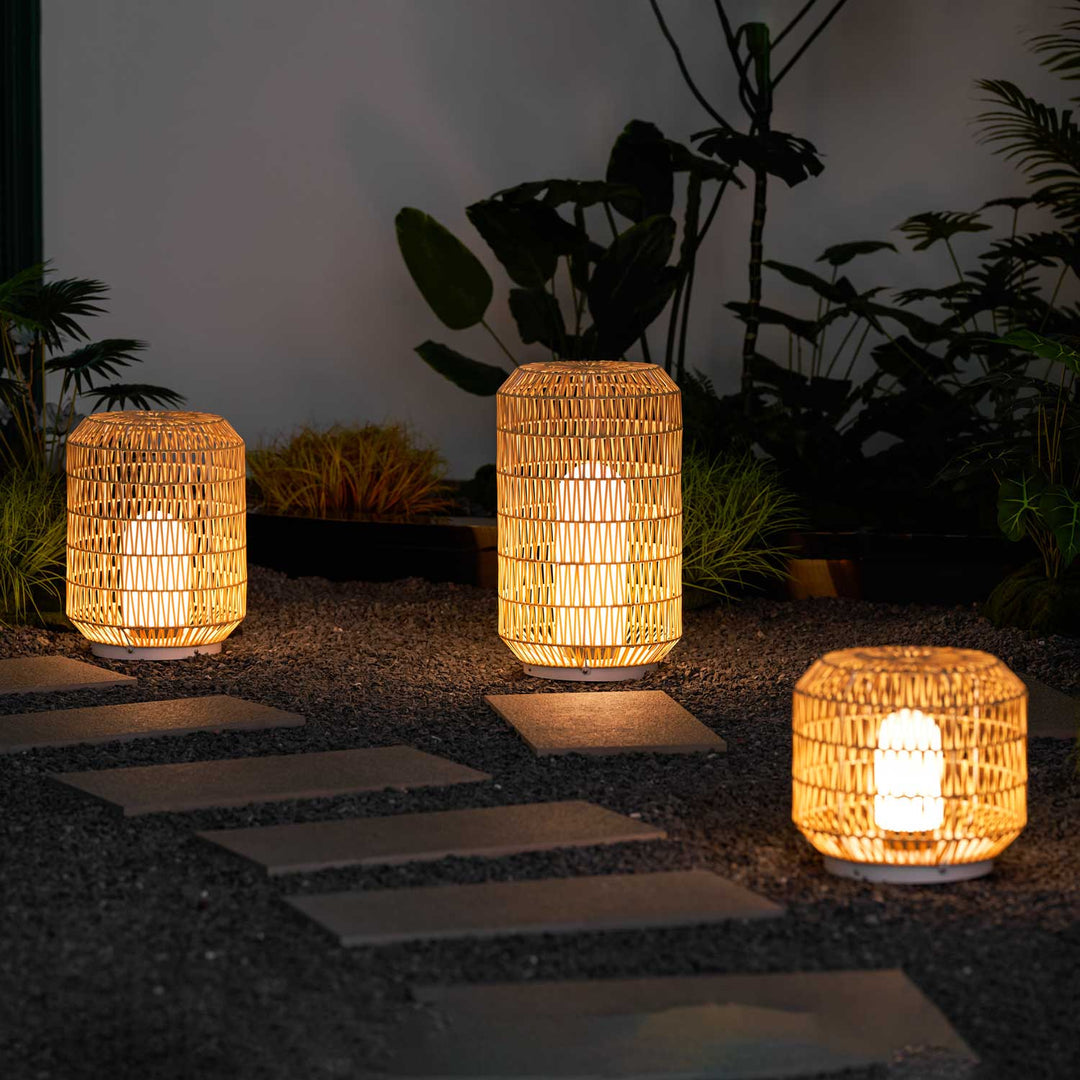 Rattan Outdoor Tischleuchte, Wetterfestes Boho Design Dimmbar