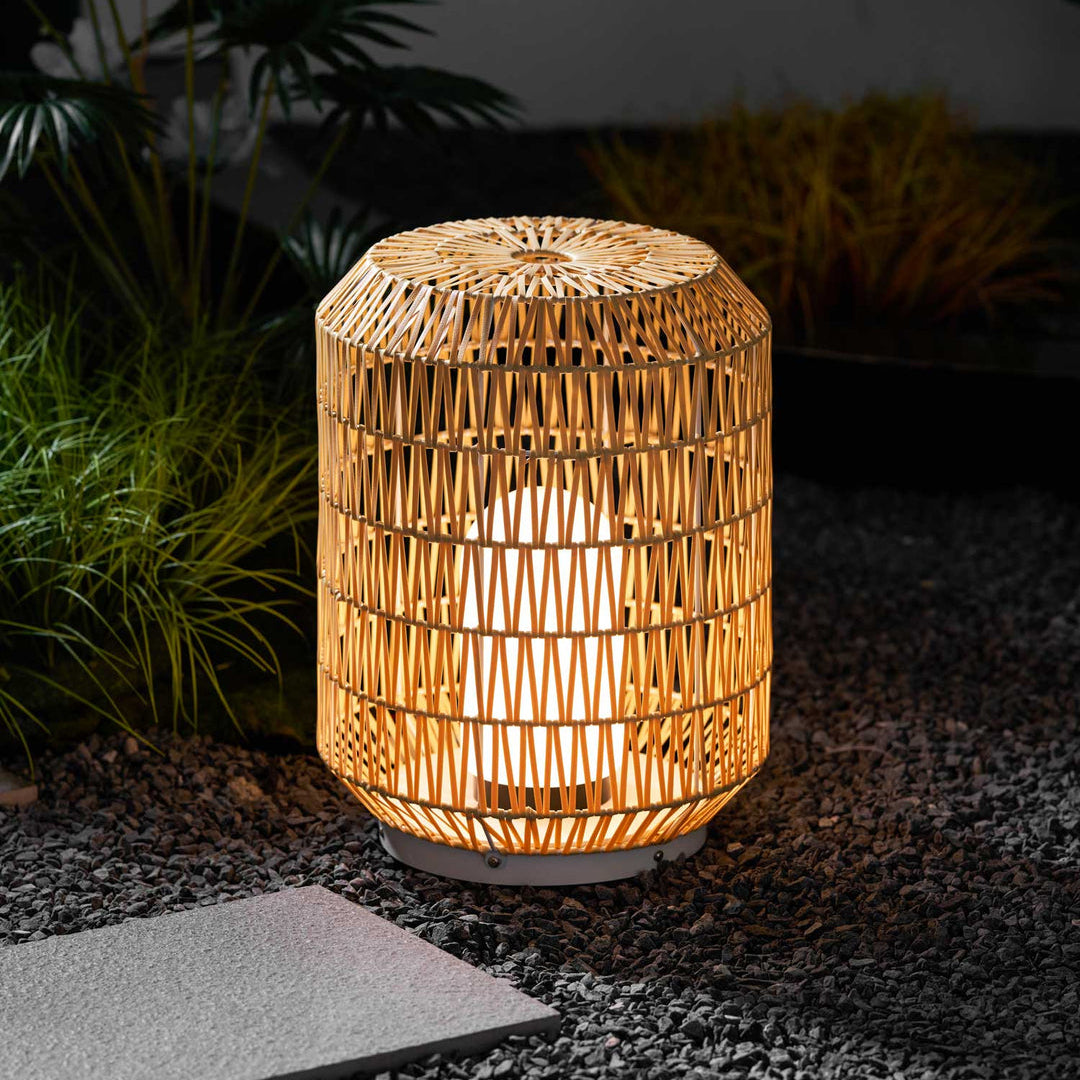 Rattan Outdoor Tischleuchte, Wetterfestes Boho Design Dimmbar