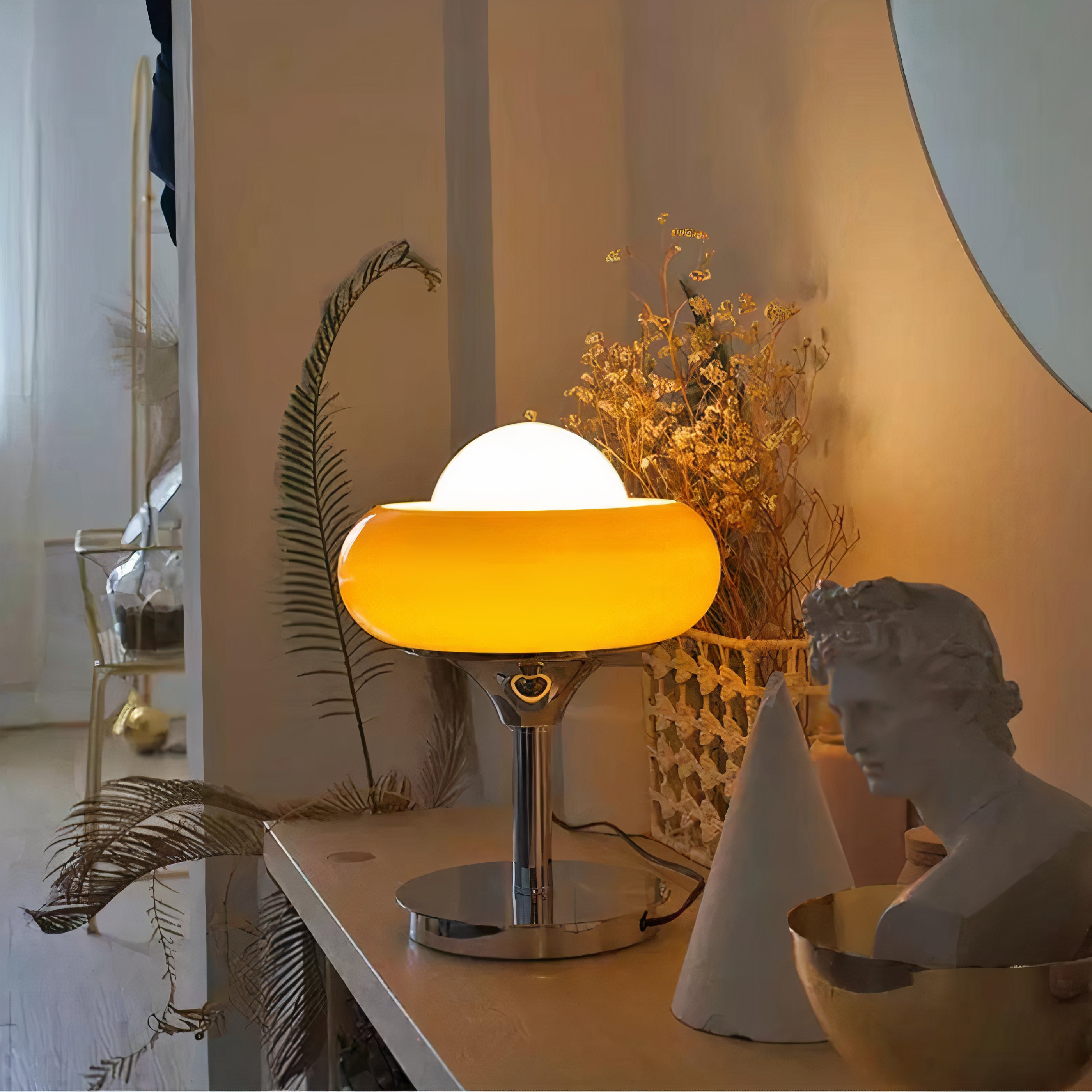 Bauhaus Tischlampe Glas Metall, Moderne Design Tischleuchte