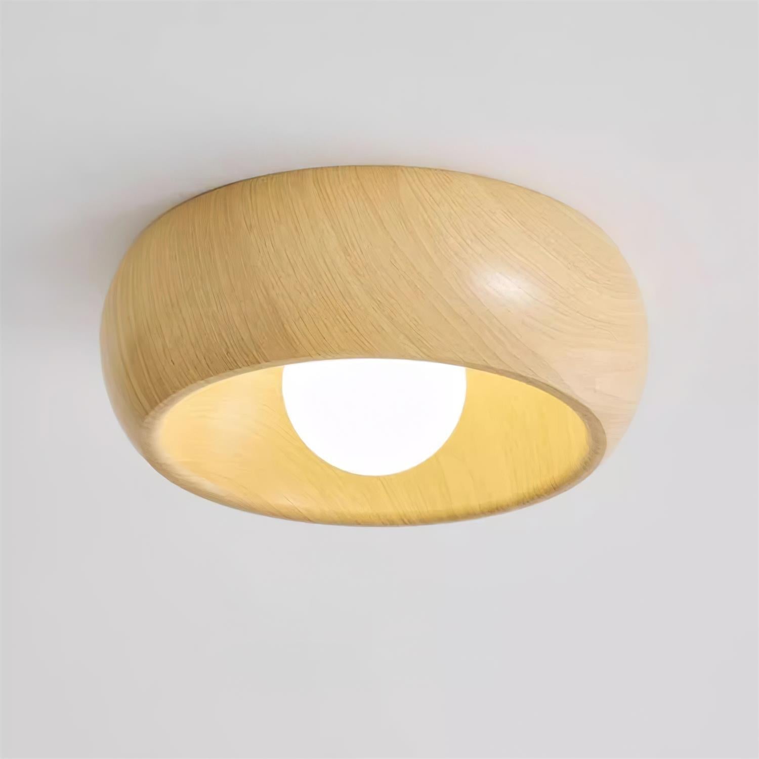 LED Deckenleuchte Rund Ø30 cm, Flach mit Holzoptik