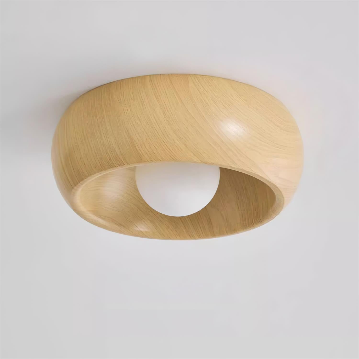 LED Deckenleuchte Rund Ø30 cm, Flach mit Holzoptik