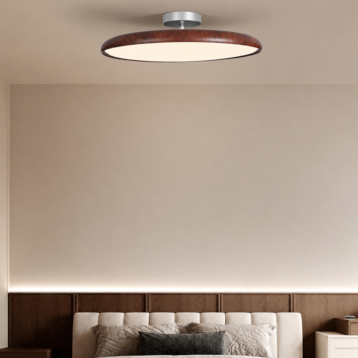 LED Deckenleuchte Rund Flach Holzoptik, Deckenlampe 3000K Modern