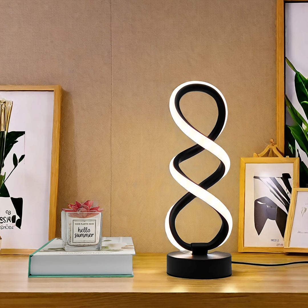 LED Tischlampe modern, Spiral Design, 3 Lichtfarben, USB
