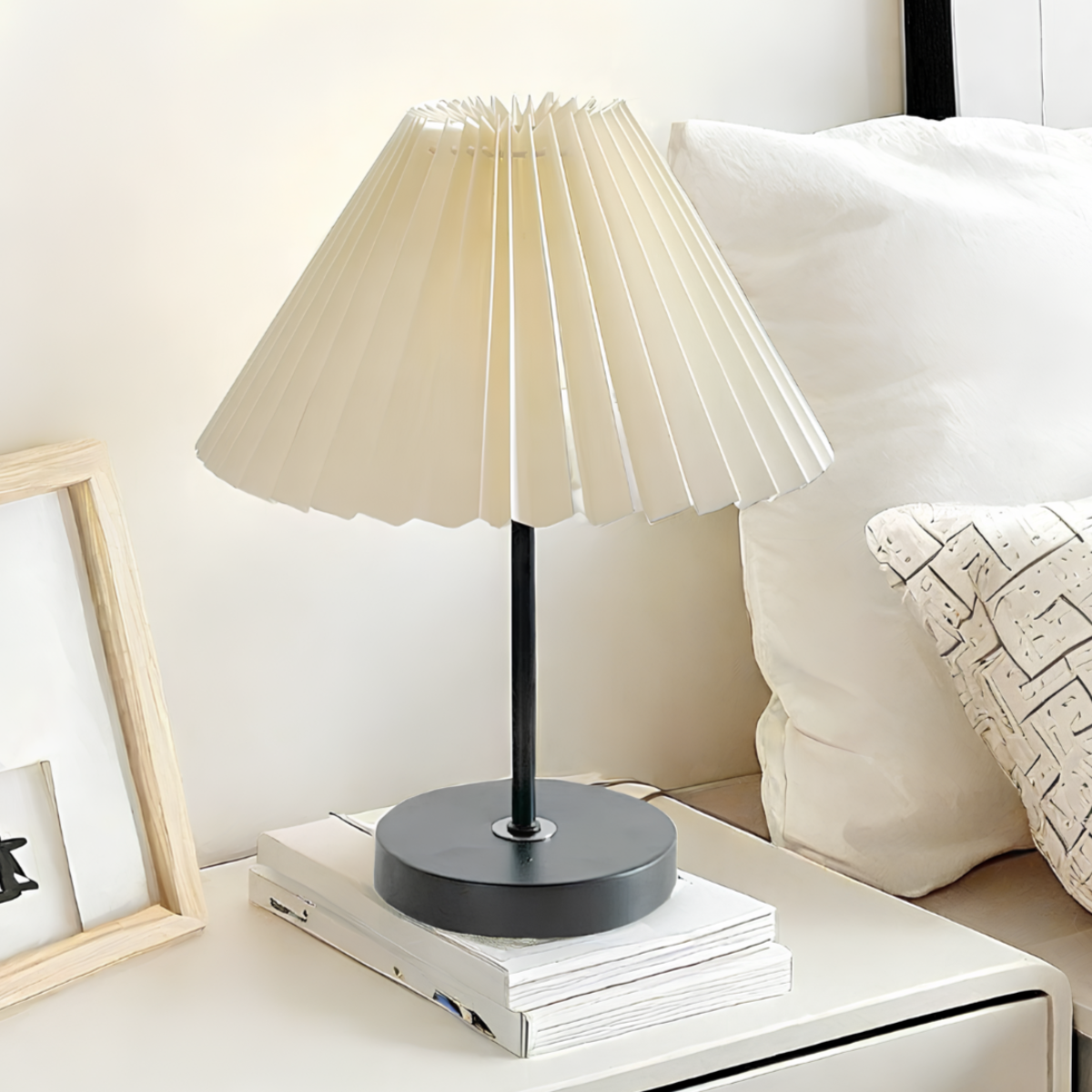 LED Tischlampe Stoffschirm dimmbar, Tischleuchte USB