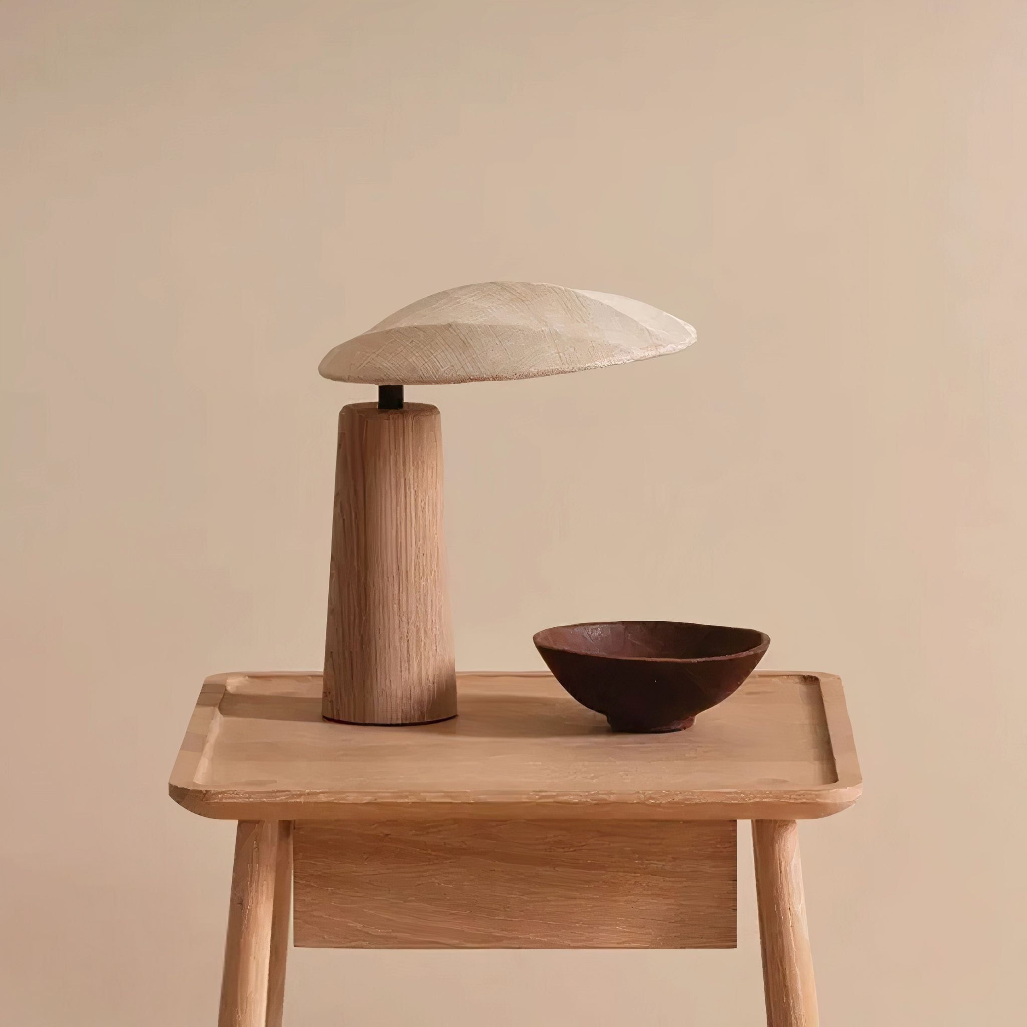 Tischlampe Holz Beige Stoff, Skandinavische Nachttischlampe mit Warmem Licht