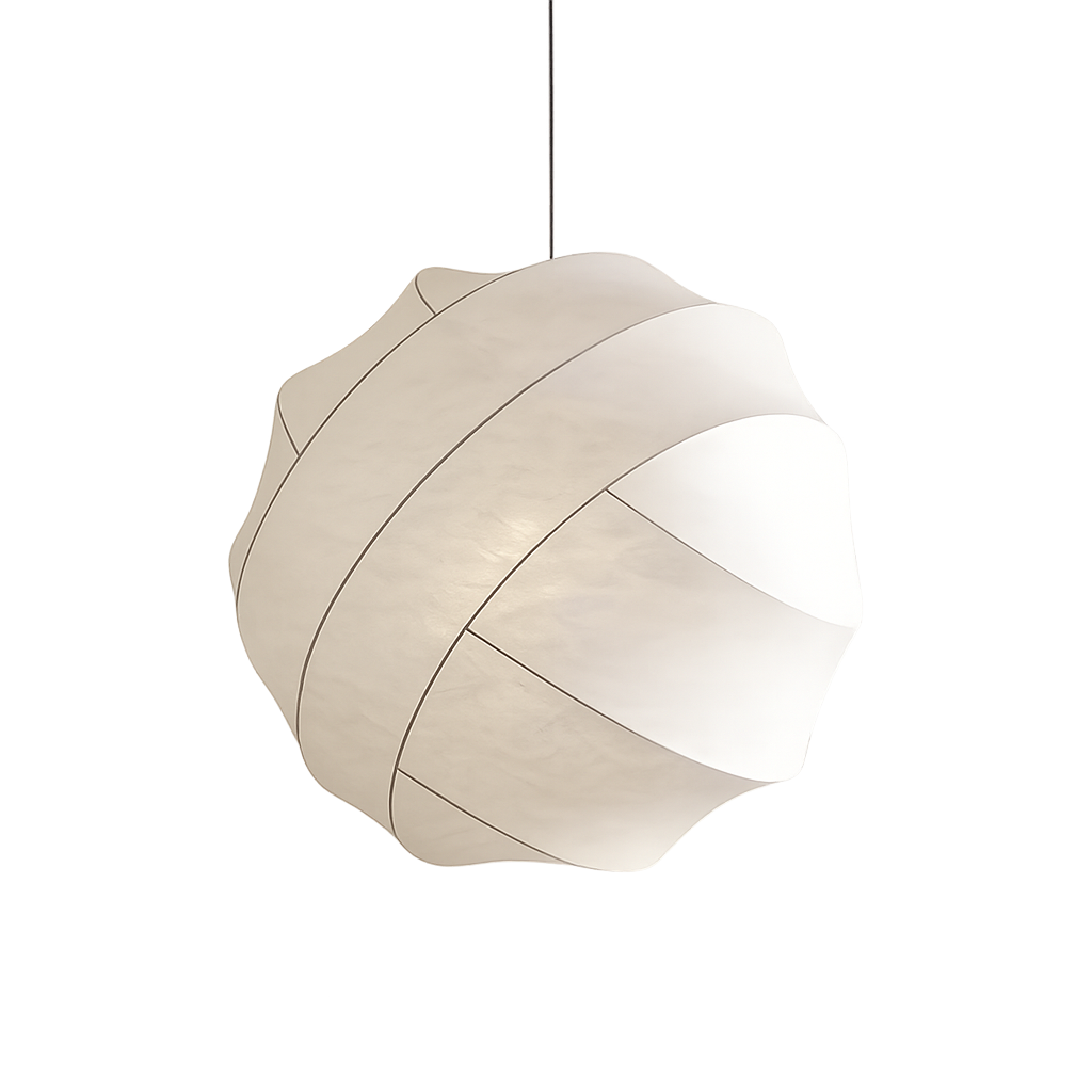 Seiden Hängelampe Weiß Kugel, Japanische Pendelleuchte Wabi Sabi