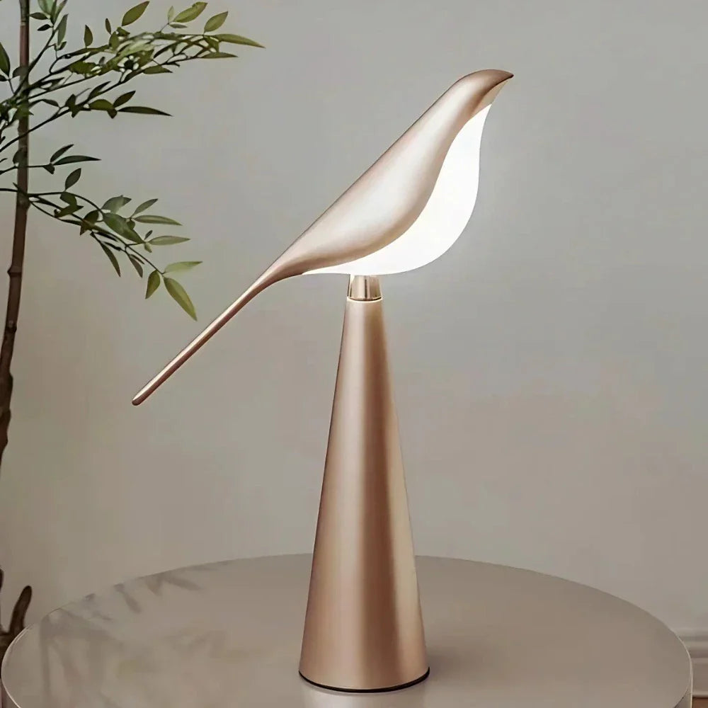 LED Tischlampe Vogel Design, Dimmbar, 3 Lichtfarben, USB