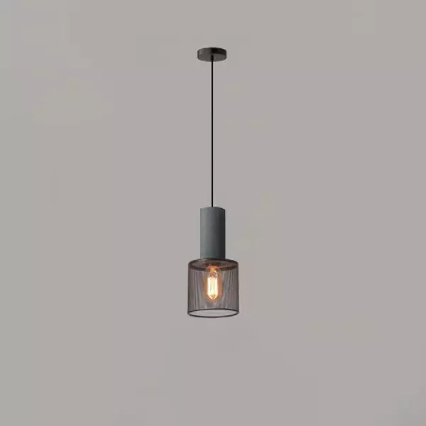 Hängelampe Beton Metall Schwarz, Industrielle Pendelleuchte Drahtkäfig