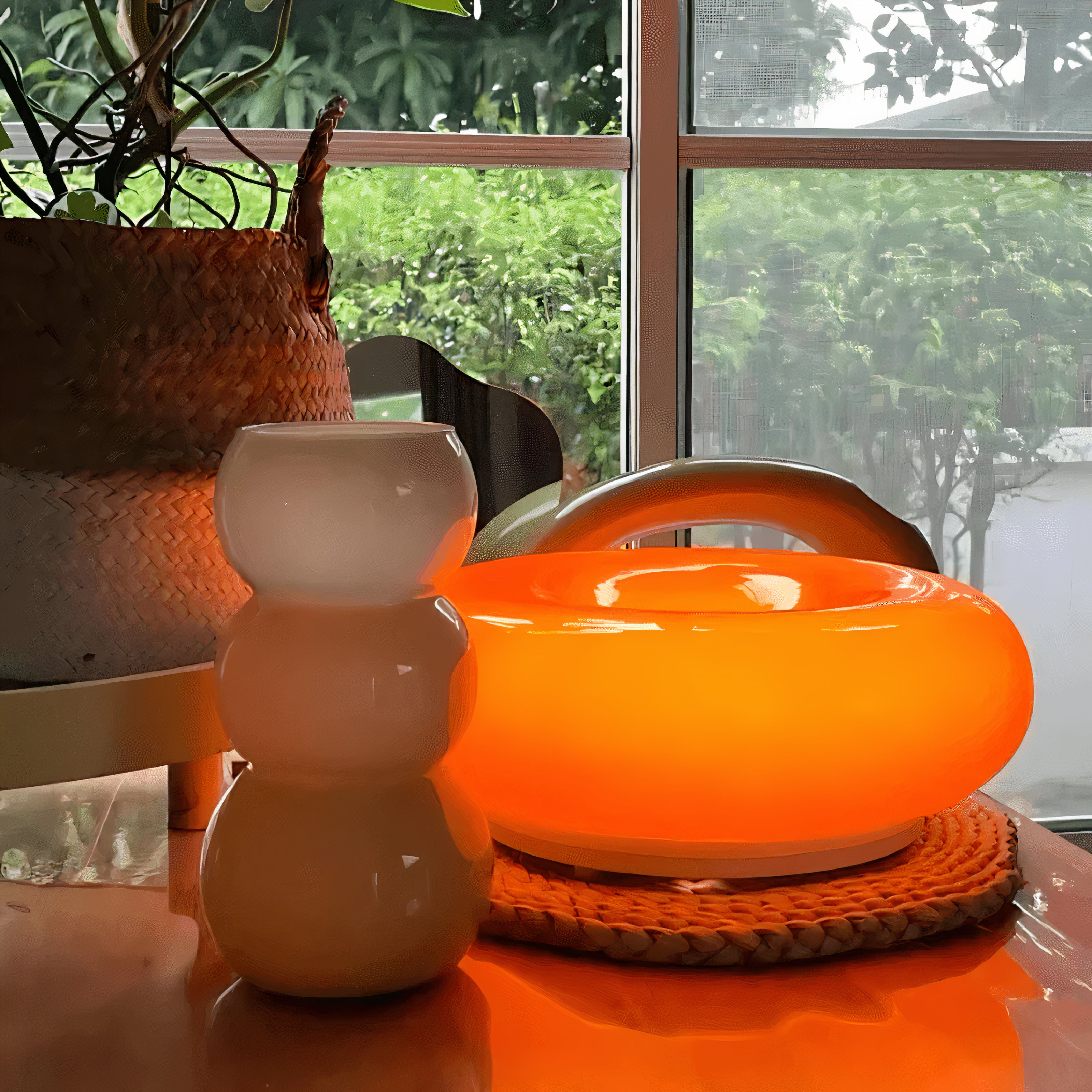 Bauhaus Tischlampe LED dimmbar, Glas Ring Tischleuchte