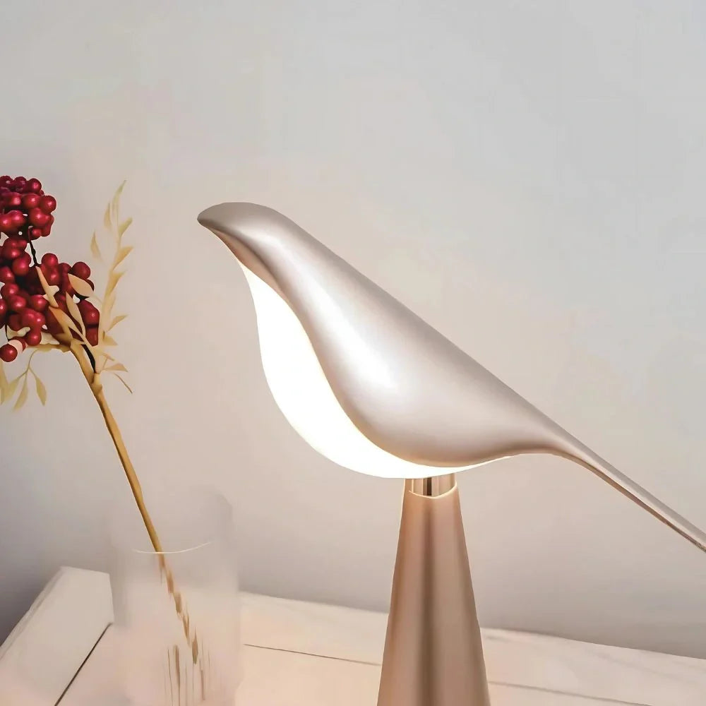LED Tischlampe Vogel Design, Dimmbar, 3 Lichtfarben, USB