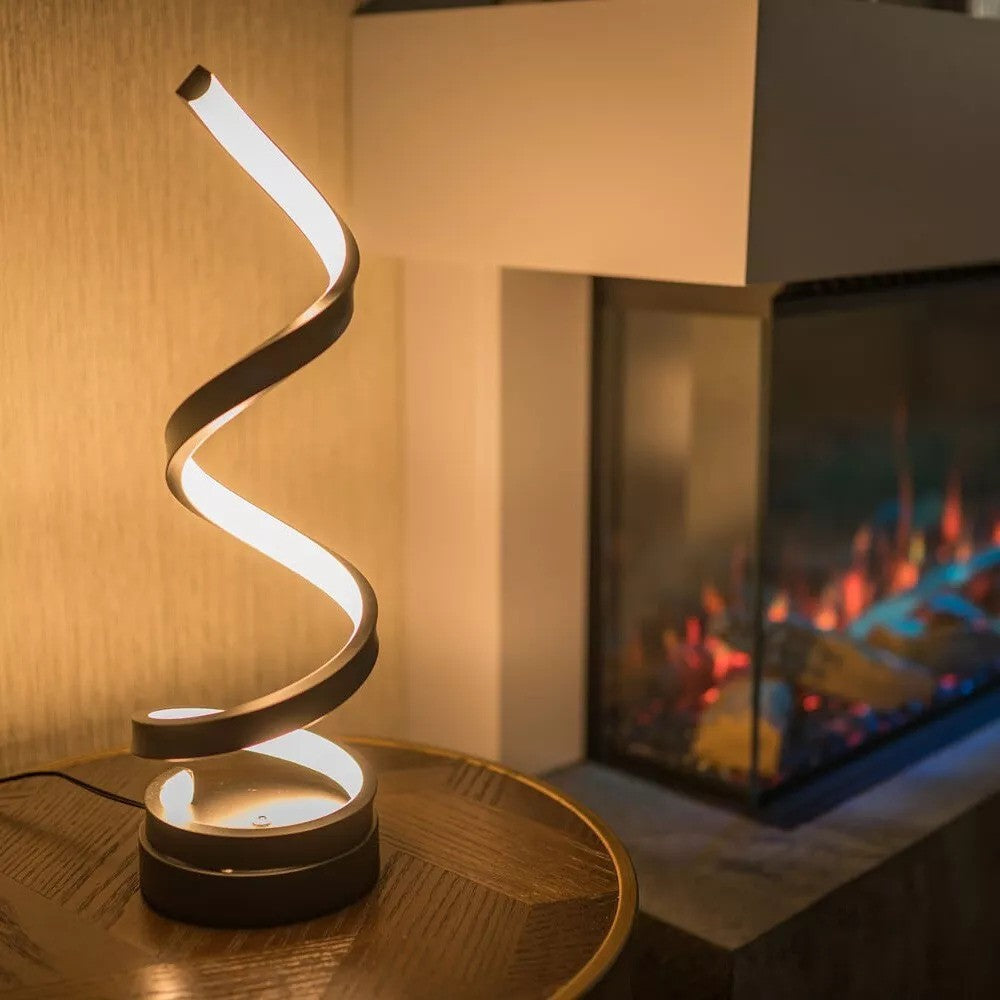 LED Tischlampe Spiral Design, Dimmbar, 3 Lichtfarben, USB oder Akku