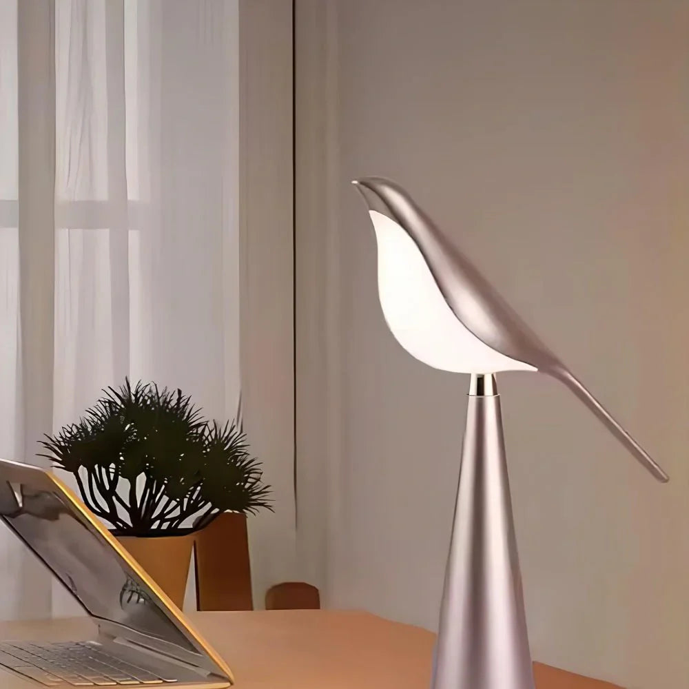 LED Tischlampe Vogel Design, Dimmbar, 3 Lichtfarben, USB