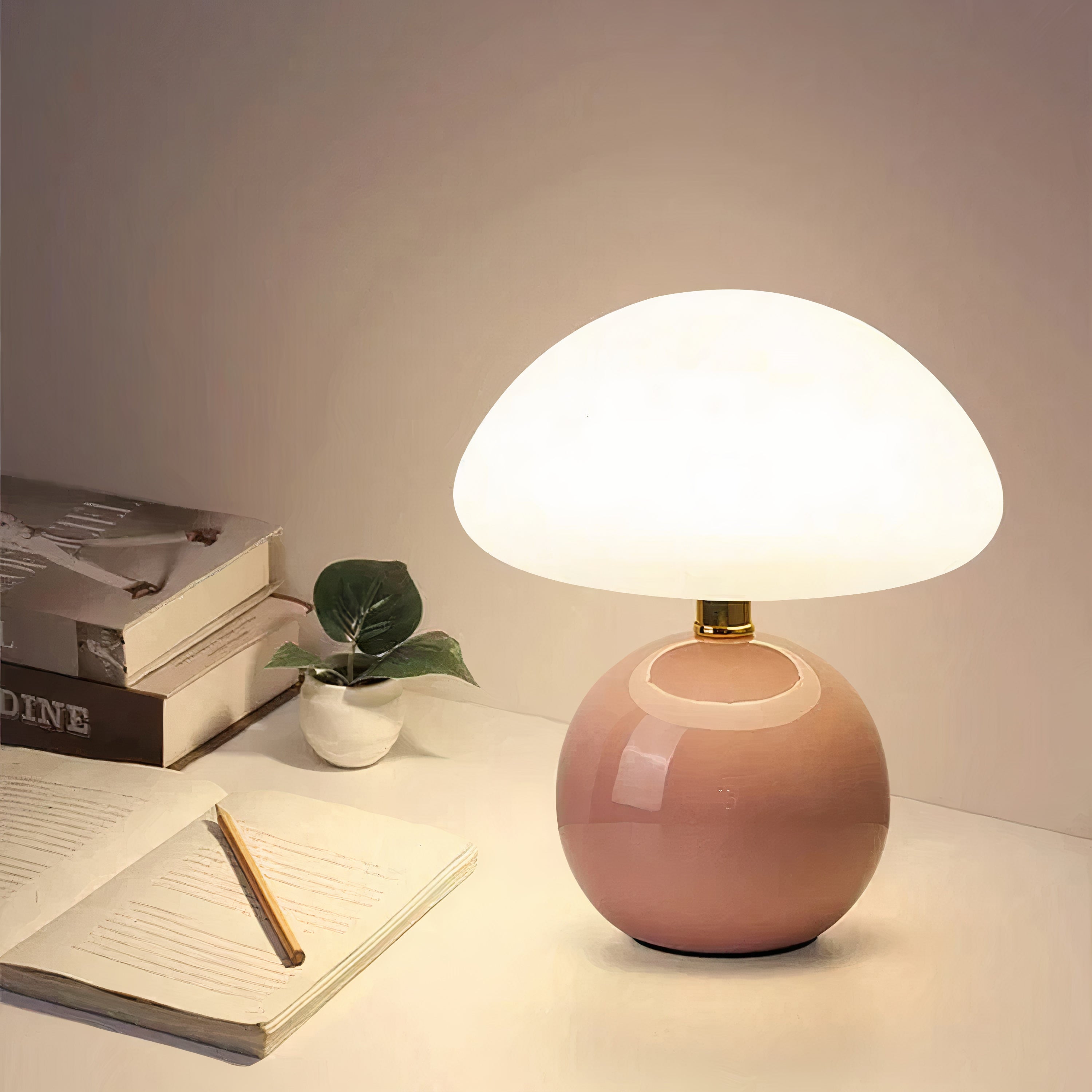 Pilz Tischlampe Keramik LED, Moderne Tischleuchte 3 Lichtfarben