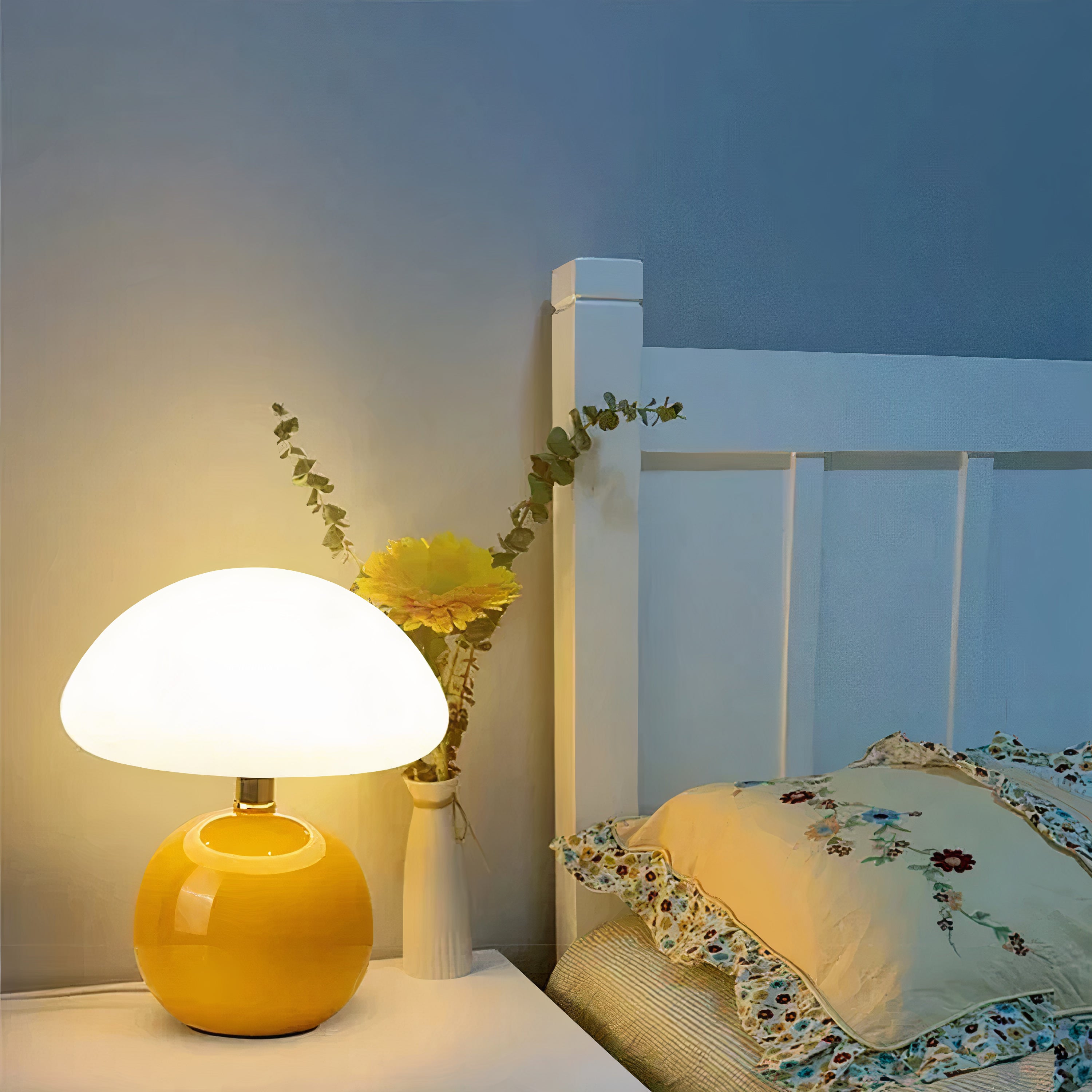 Pilz Tischlampe Keramik LED, Moderne Tischleuchte 3 Lichtfarben