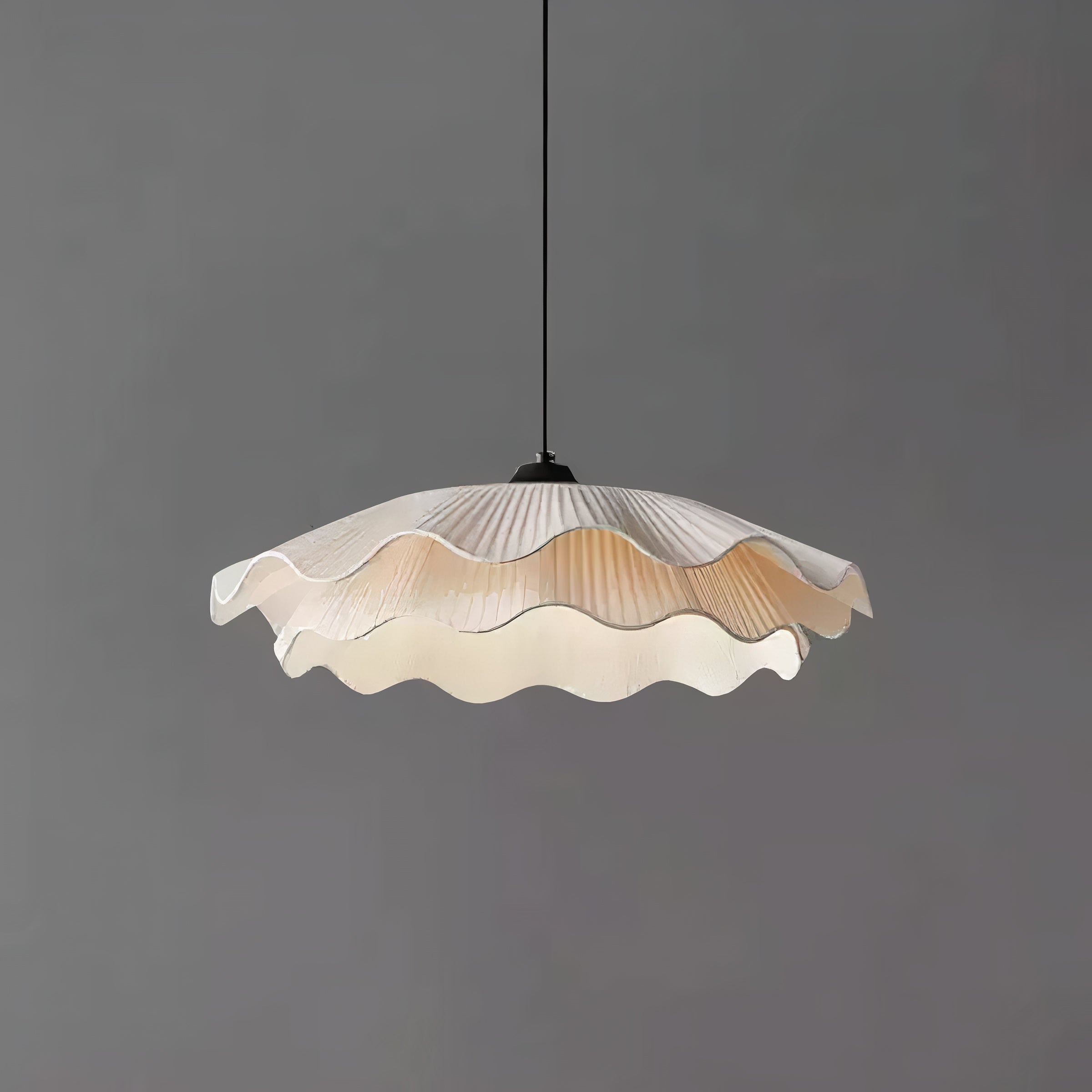 Hängelampe Stoff Weiß Rund, Wellenform Pendelleuchte Ø50 cm LED