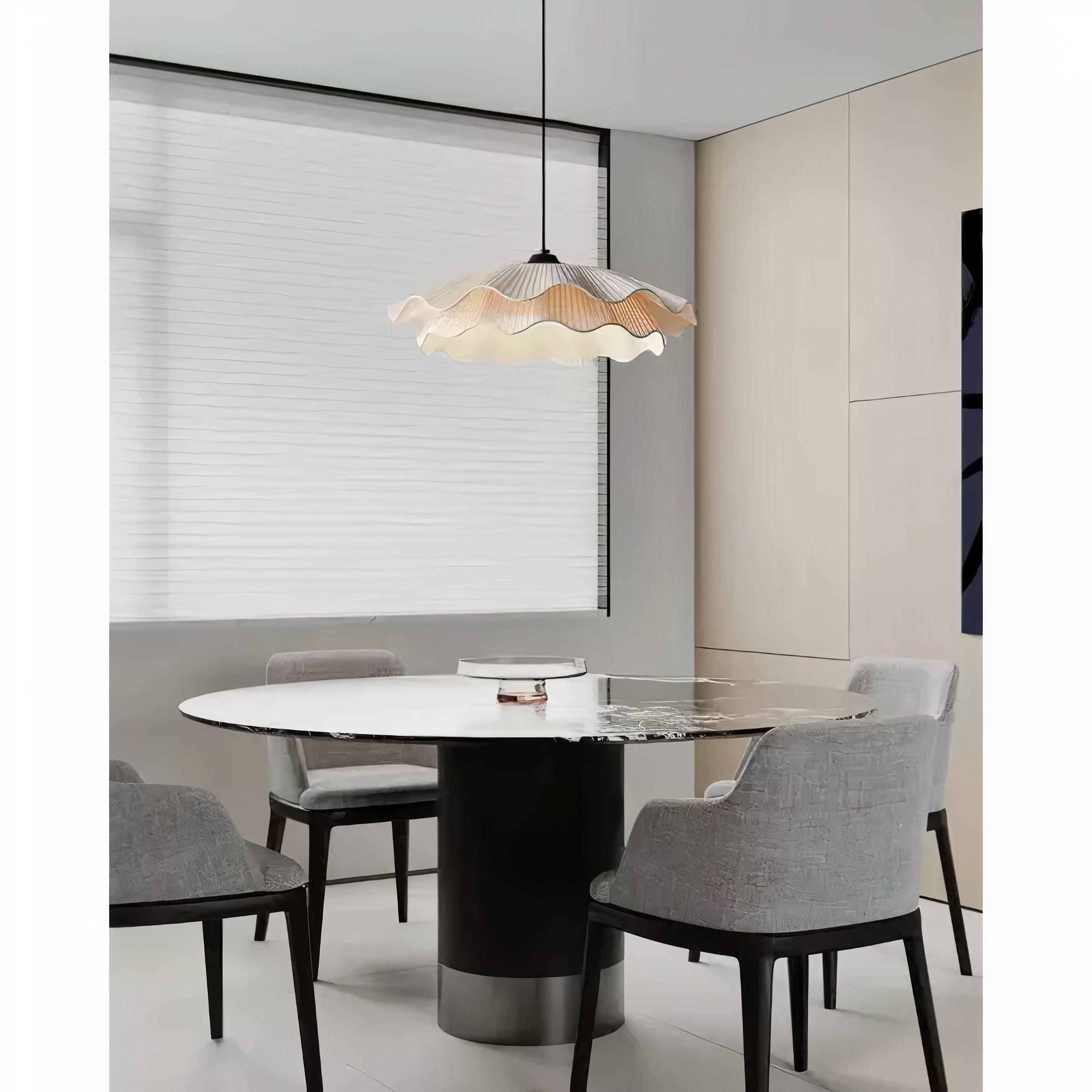 Hängelampe Stoff Weiß Rund, Wellenform Pendelleuchte Ø50 cm LED