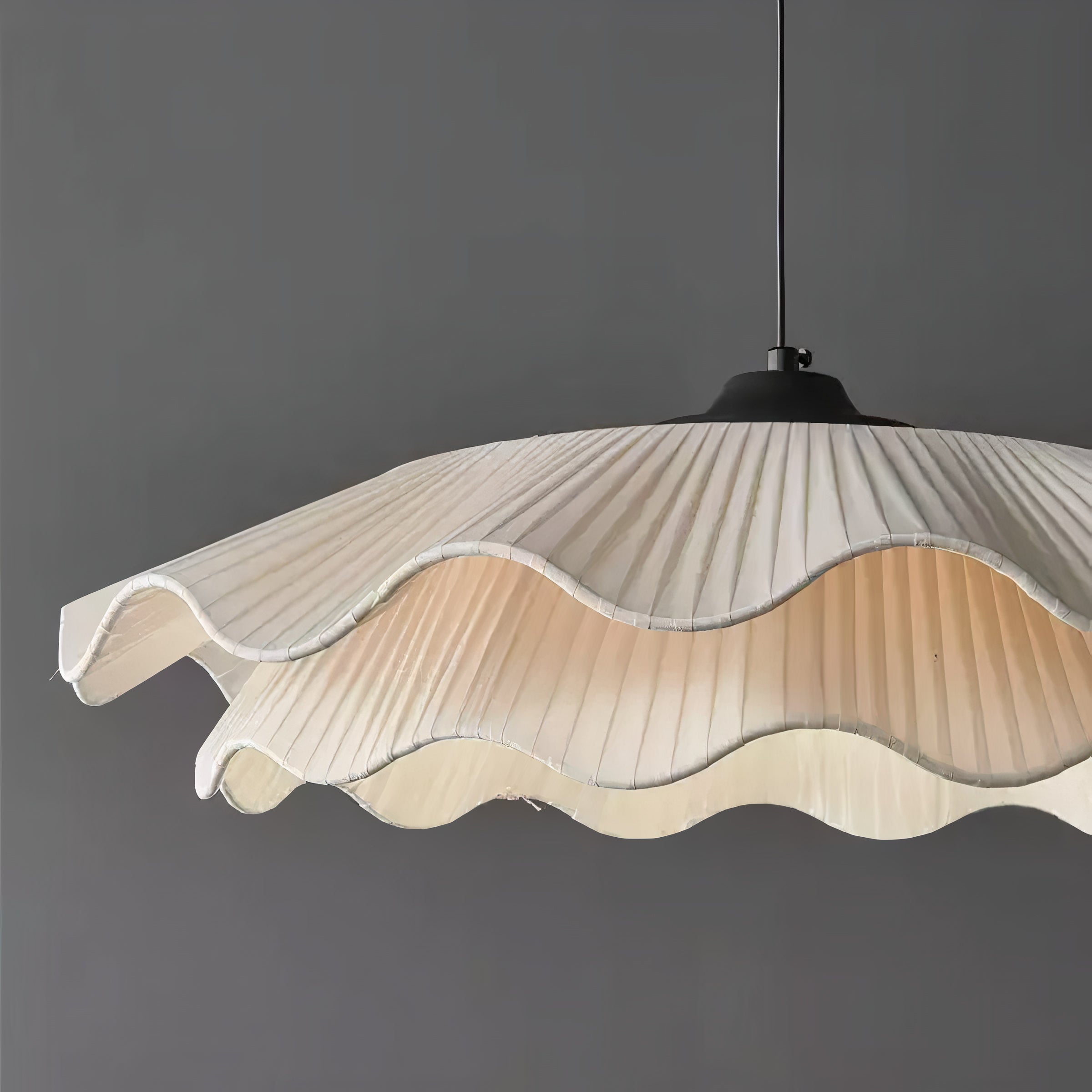 Hängelampe Stoff Weiß Rund, Wellenform Pendelleuchte Ø50 cm LED