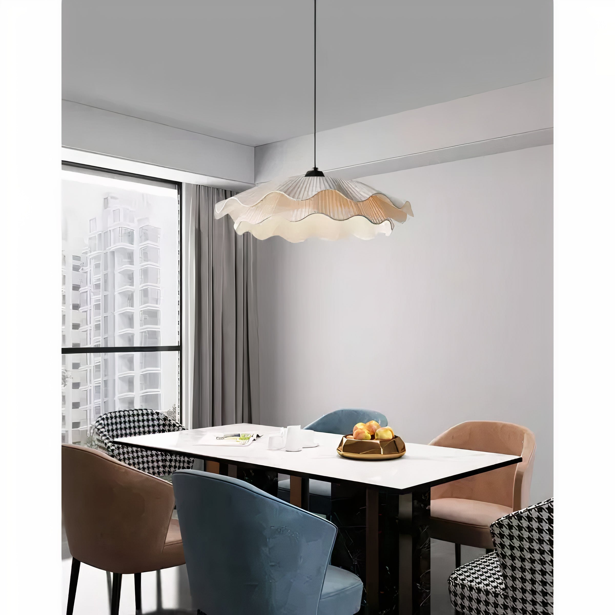 Hängelampe Stoff Weiß Rund, Wellenform Pendelleuchte Ø50 cm LED