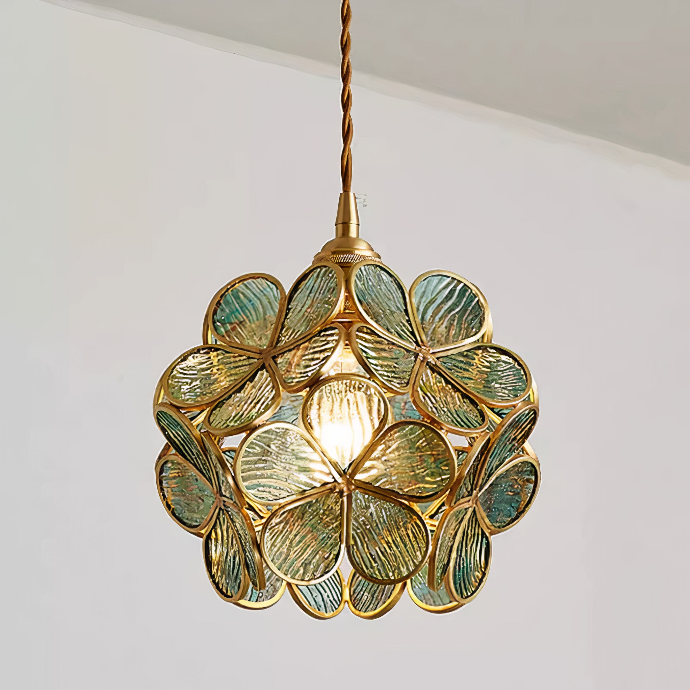 Vintage Glas Pendelleuchte Blüte Messing, Hängelampe E27 modern