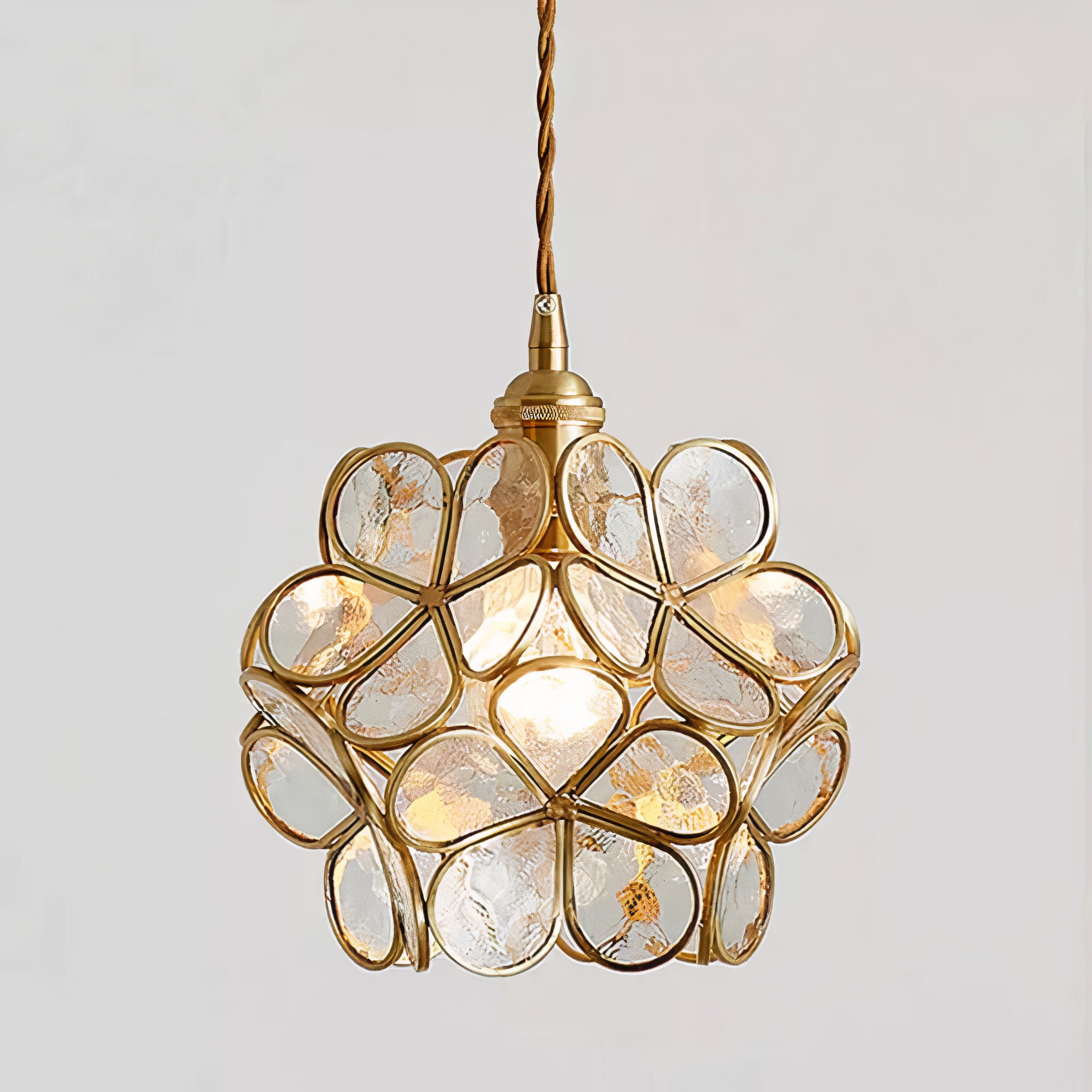 Vintage Glas Pendelleuchte Blüte Messing, Hängelampe E27 modern
