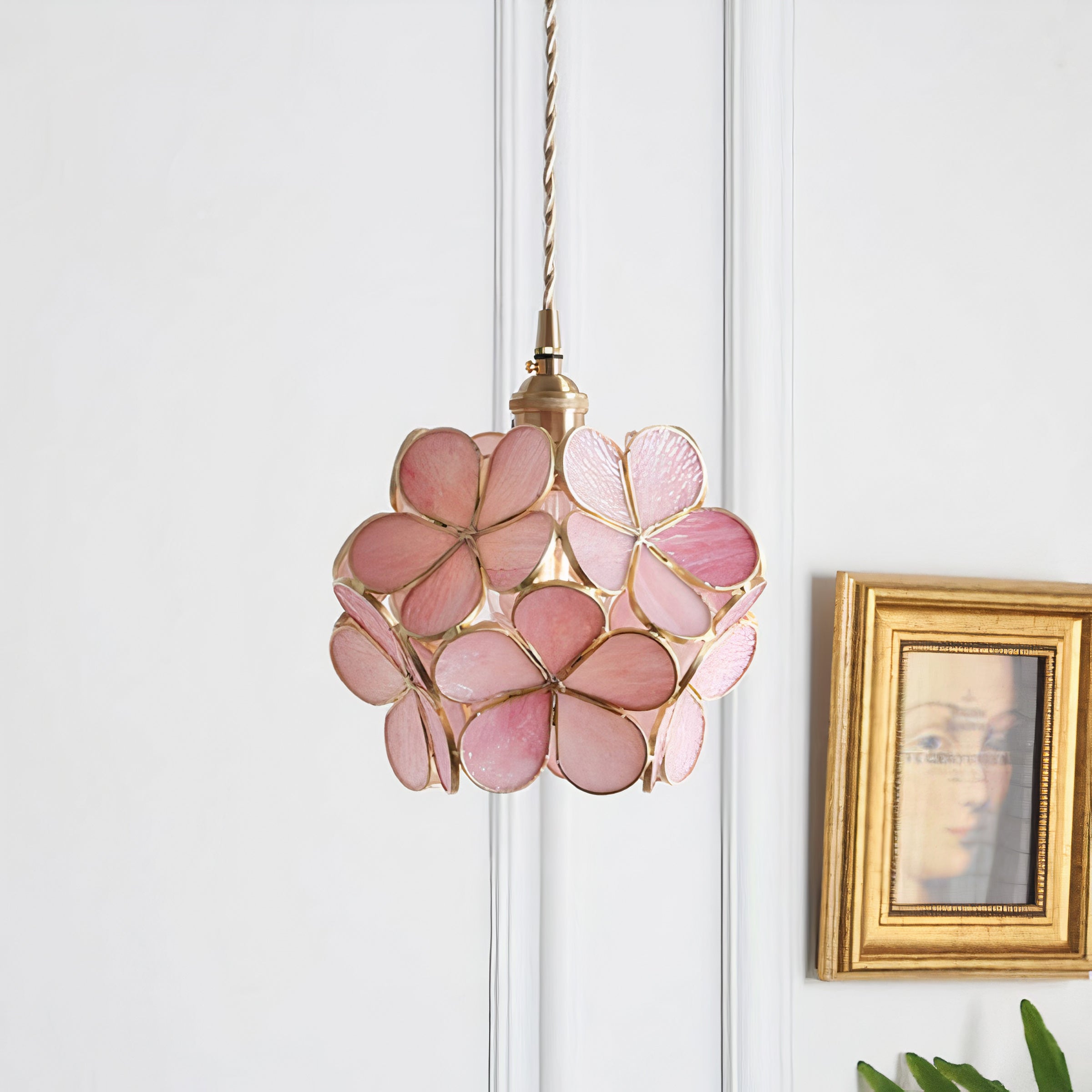 Vintage Glas Pendelleuchte Blüte Messing, Hängelampe E27 modern