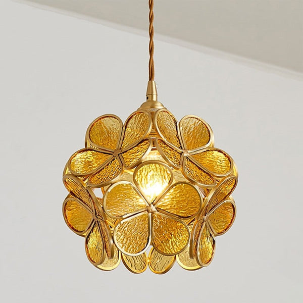 Vintage Glas Pendelleuchte Blüte Messing, Hängelampe E27 modern