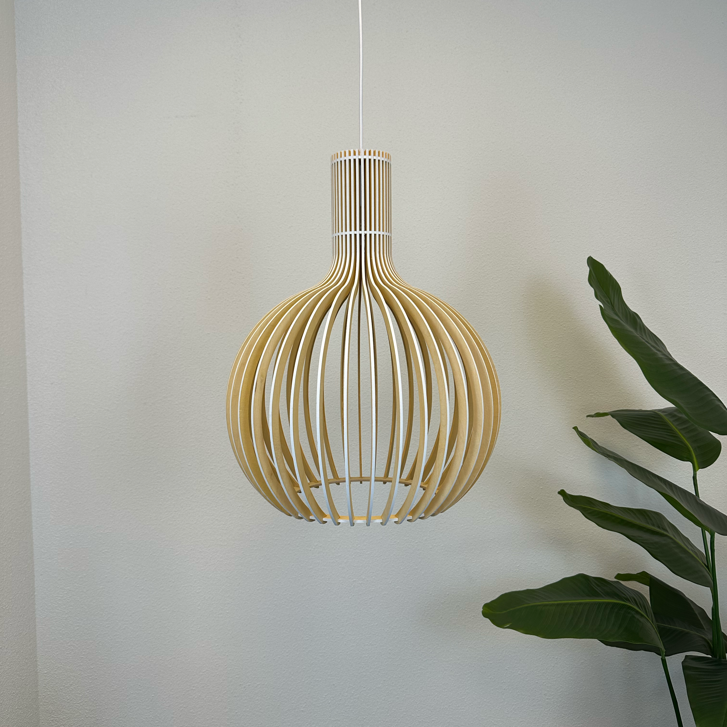 Hängelampe Holz Lamellen, Skandinavische Pendelleuchte E27 35/45/55 cm