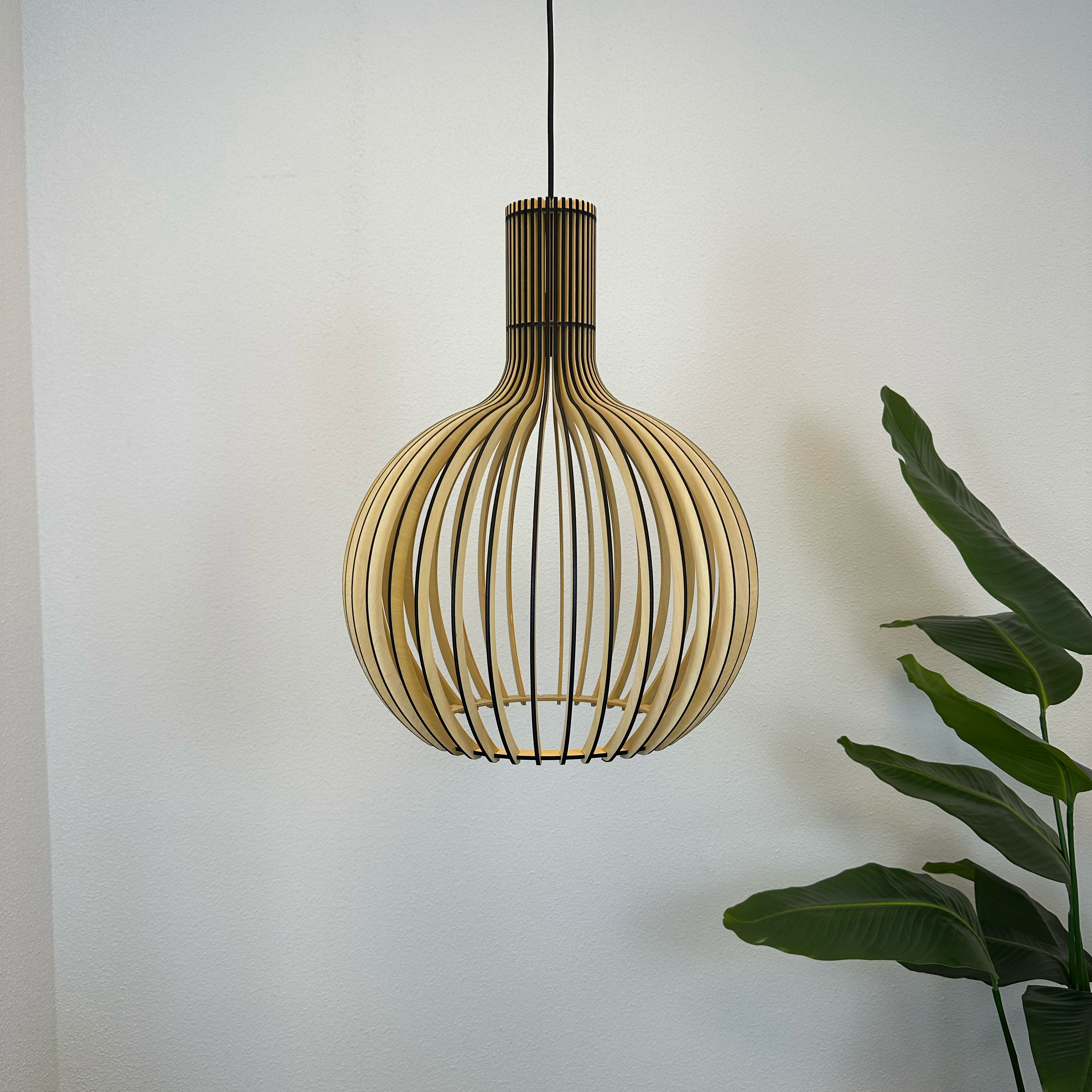 Hängelampe Holz Lamellen, Skandinavische Pendelleuchte E27 35/45/55 cm