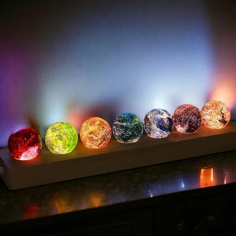 LED Galaxie Lampe Glaskugel, Deko Licht mit 7 Kugeln