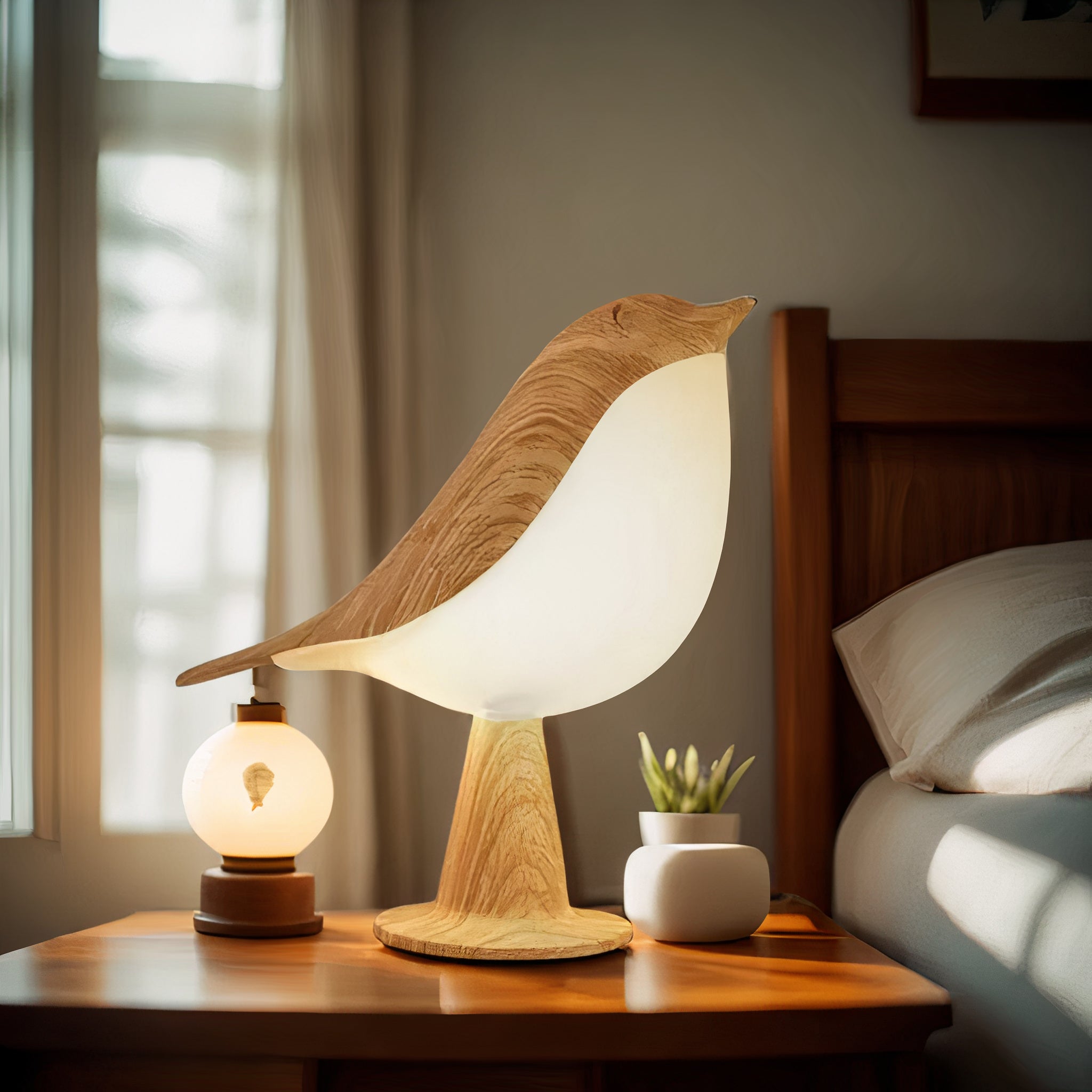 Nachttischlampe kabellos Touch, LED Tischlampe Vogel Design