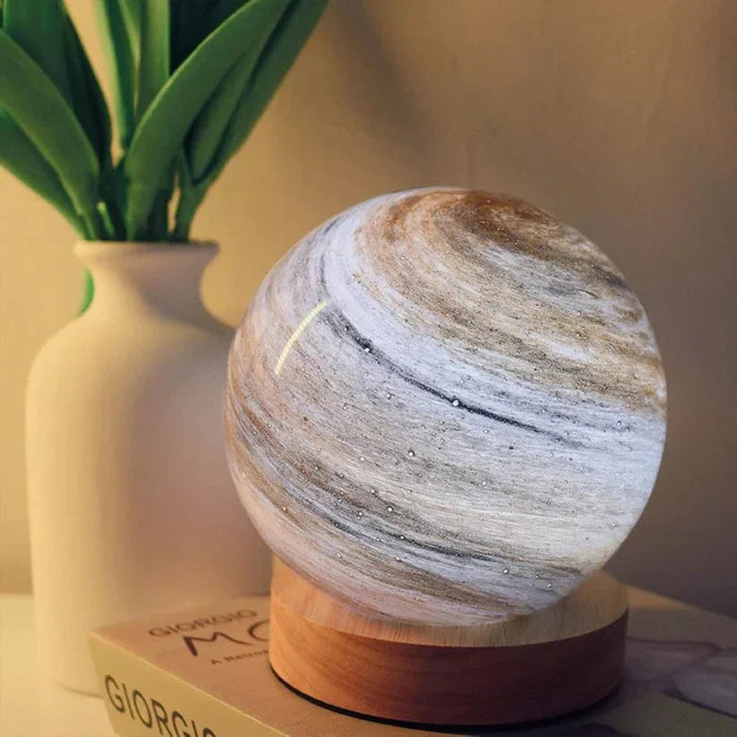 LED Mondlampe dimmbar, Tischlampe, Glas & Holz, USB